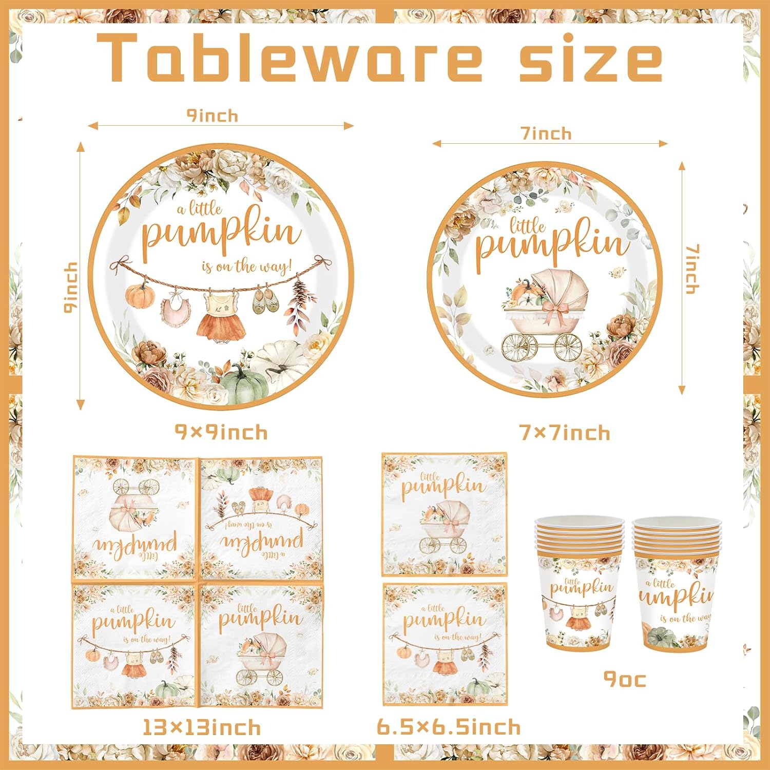 Little Pumpkin Baby Shower Decorations, 150pcs A Little Pumpkin Is On The Way Tableware Set include Pumpkin Plates and Napkins, Paper Napkins for Fall Baby Shower Party Supplies