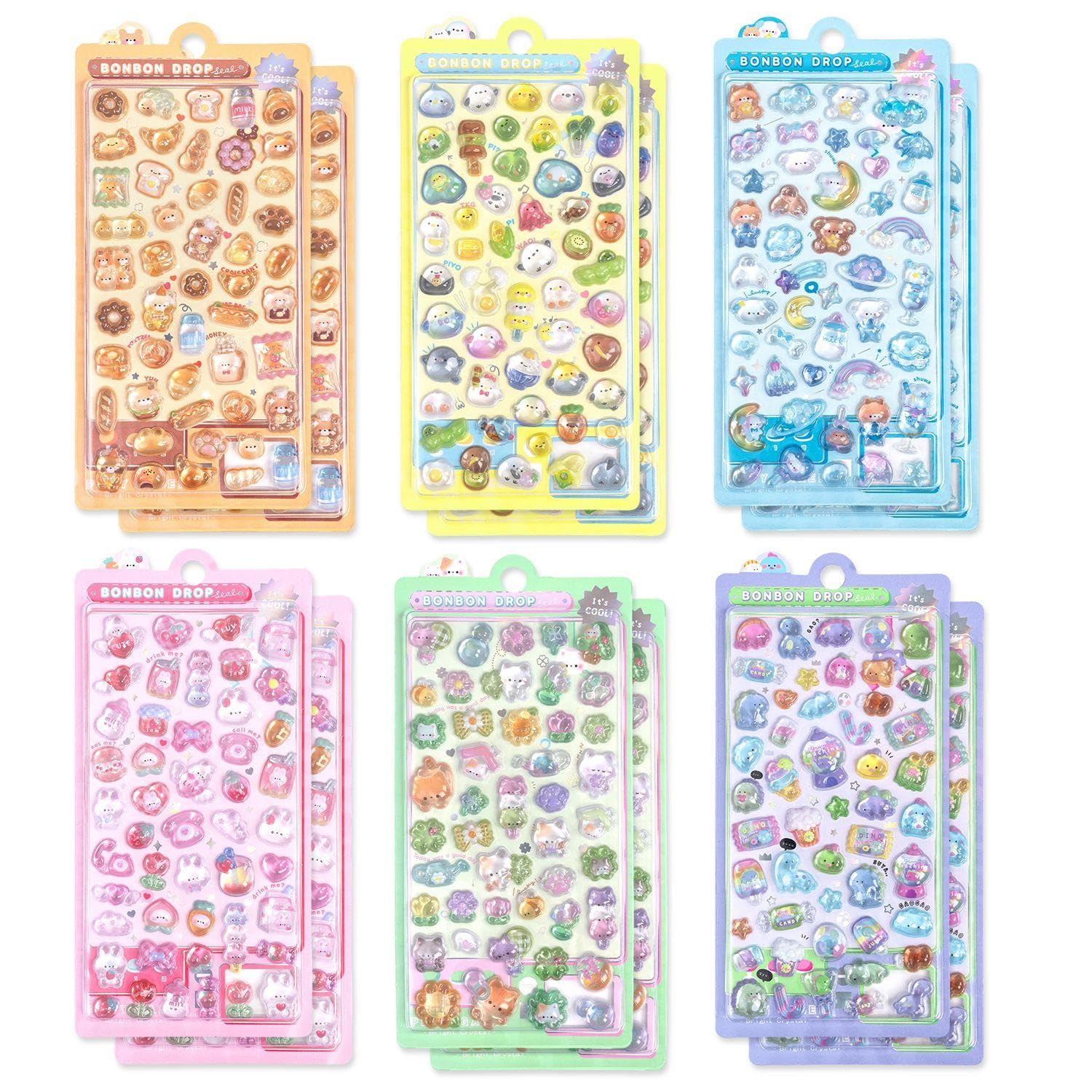 Ejufns Color 12 Pieces Of Embossed Three-Dimensional Stickers, Handmade Creative Decoration, Cartoon Mini Stickers, Suitable For Mobile Phone Case Beautification, Household Items Decoration.
