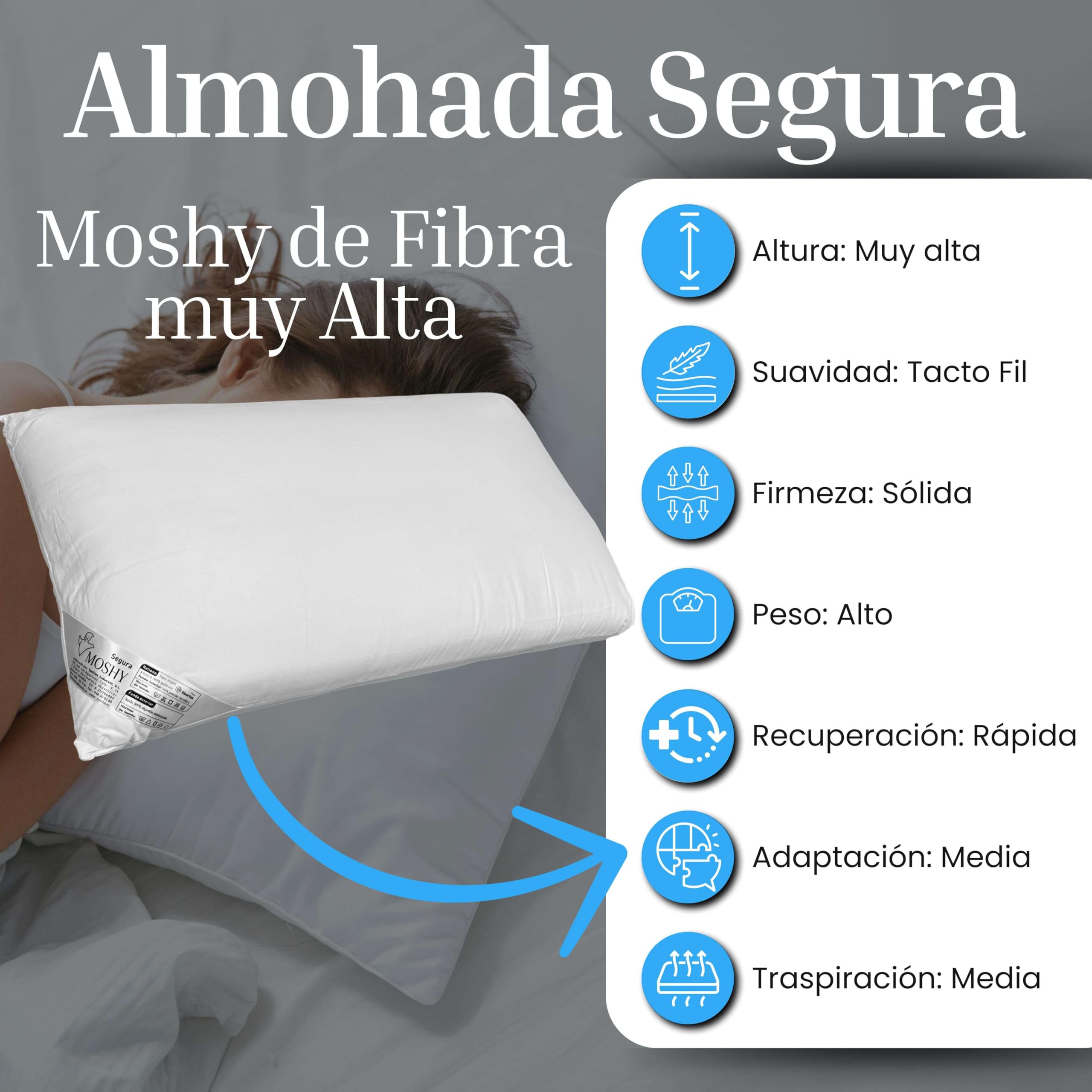 Almohada Segura Moshy de Fibra Muy Alta 90 cm