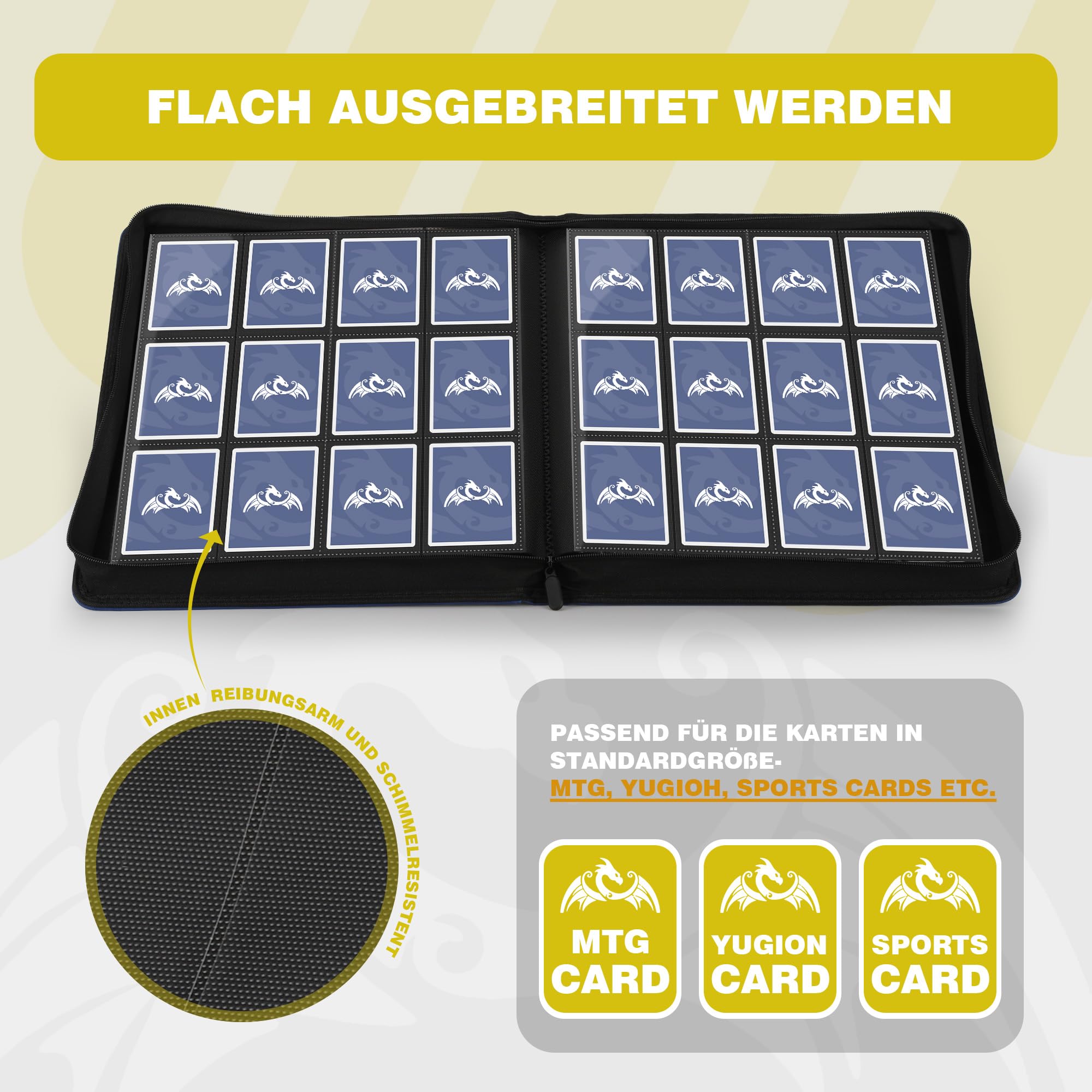 TCGPRO Álbum de tarjetas coleccionables con 12 compartimentos para hasta 720, encuadernación con cremallera lateral para tamaño estándar, álbum de tarjetas coleccionables para juegos de cartas