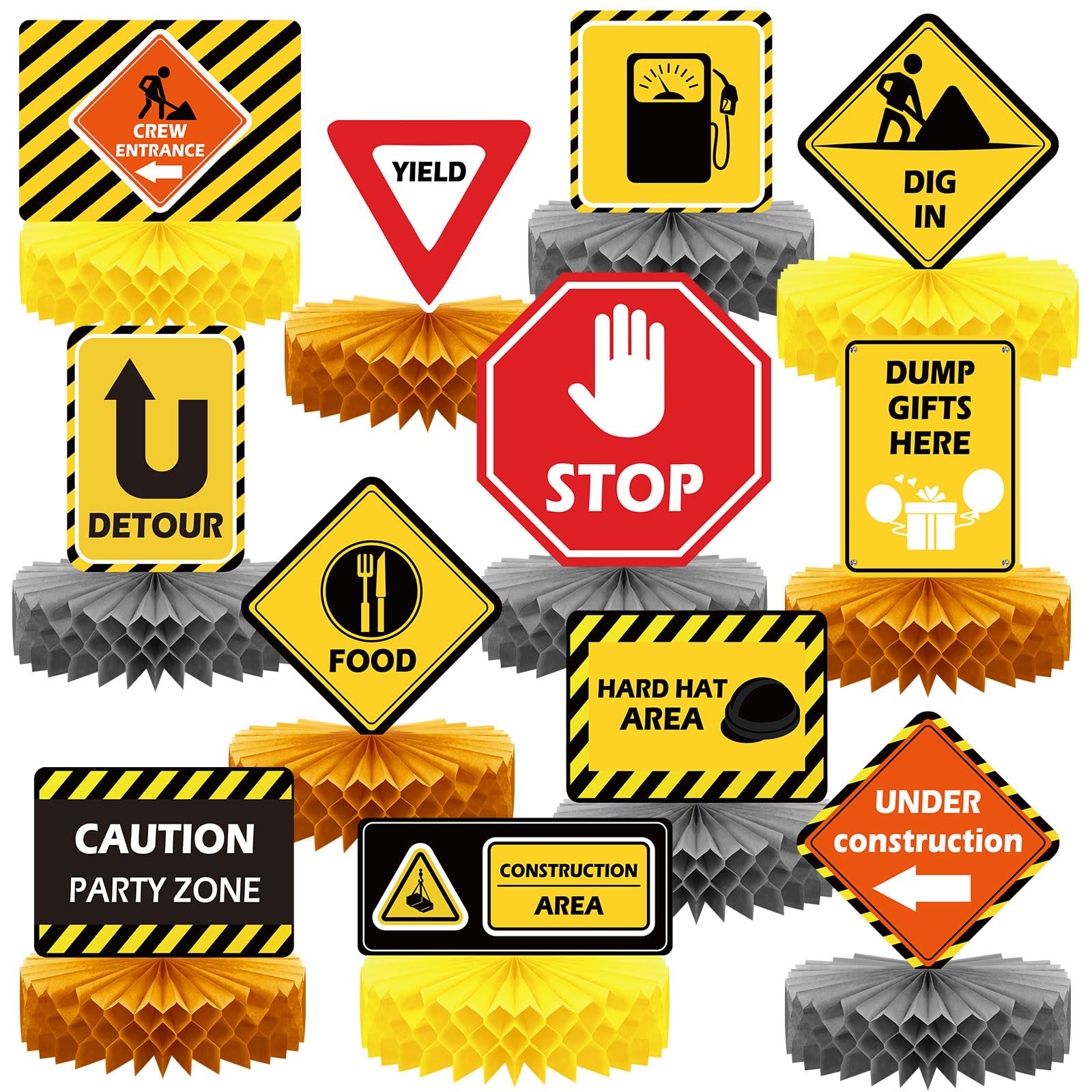14 Pcs Construction Signs Party Centerpieces Honeycomb Traffic Road Signs Construction Birthday Party Supplies Construction Table Centerpieces Decorations Construction Party Favors