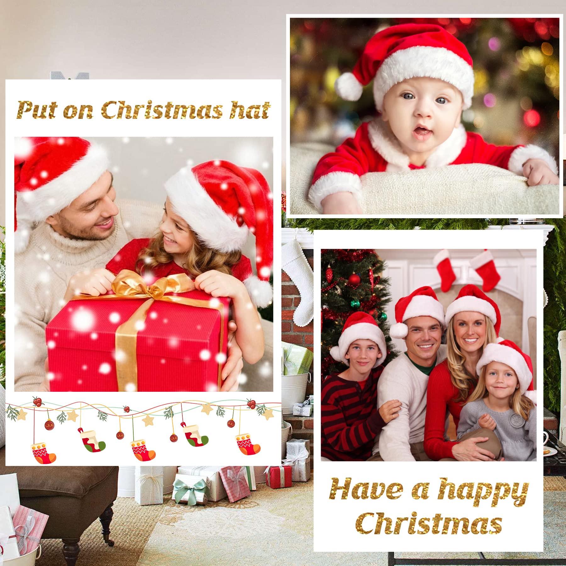 Zando Cappello da Babbo Natale unisex in cotone caldo per bambini, cappello di Natale con piccolo cappello di Babbo Natale cappello invernale rosso Beanie