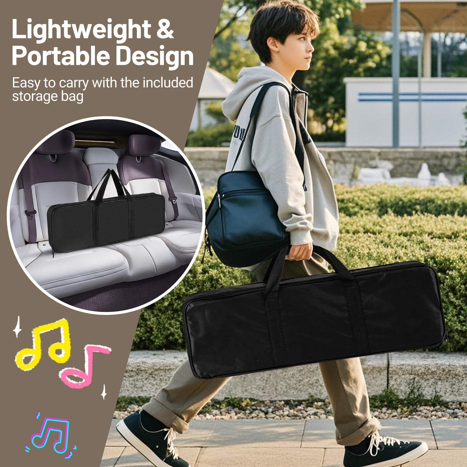 Pianoforte Digitale 61 Tasti Pieghevole, Tastiera Elettronica con Microfono e Leggio, Portatile con Borsa per Principianti (Nero)