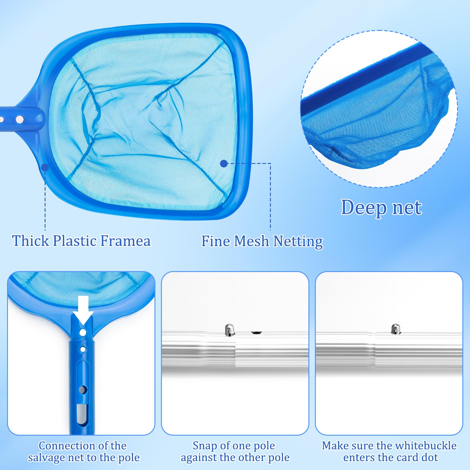 Épuisette De Surface Pour Piscine - Maille Fine, Cadre PVC, Dimensions 44x34 Cm
