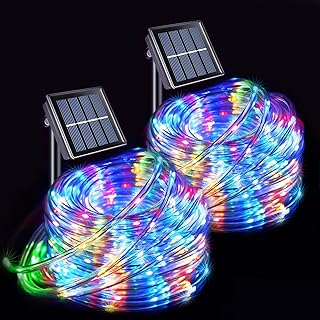 Solar Rope Lights, 12m100LED Solar String Lights IP65 Waterproof, Solar Outdoor Lights with 8 Modes Anti-tangling for Camp...