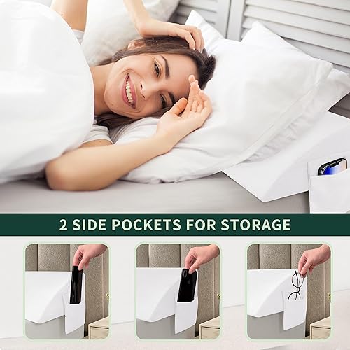 Miniatura 6 de CHUN YI Almohada de cuña de tamaño Queen (60 x 10 x 6 pulgadas) para cabecero, relleno de espacio de cama con bolsillo fijo, almohada larga