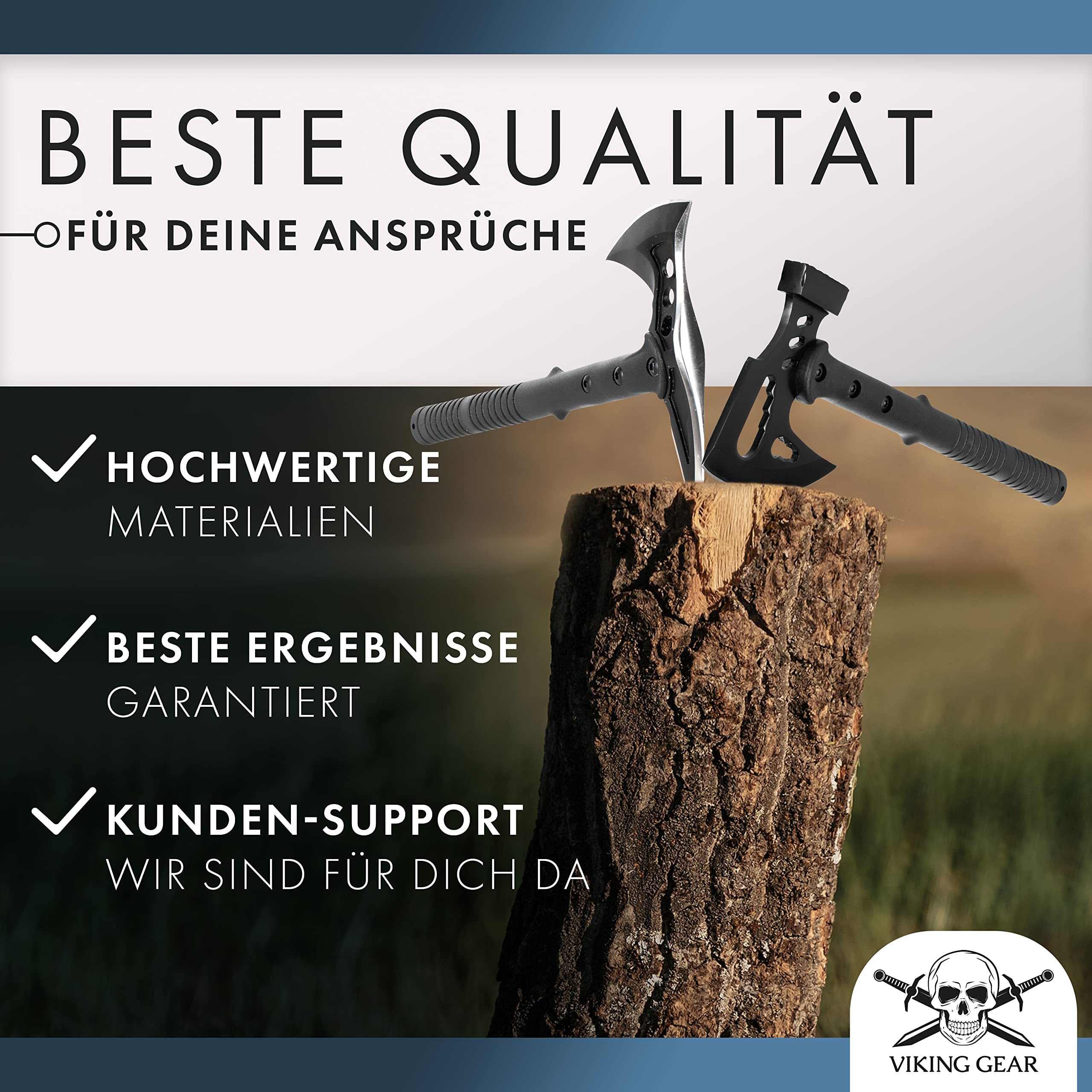 Set 2 Äxten 1x M48 Tactical Tomahawk mit Sanddorn - 1x Survival-Axt mit Hammer perfekt als Outdoor-Campingaxt - Axt mit Nylontasche