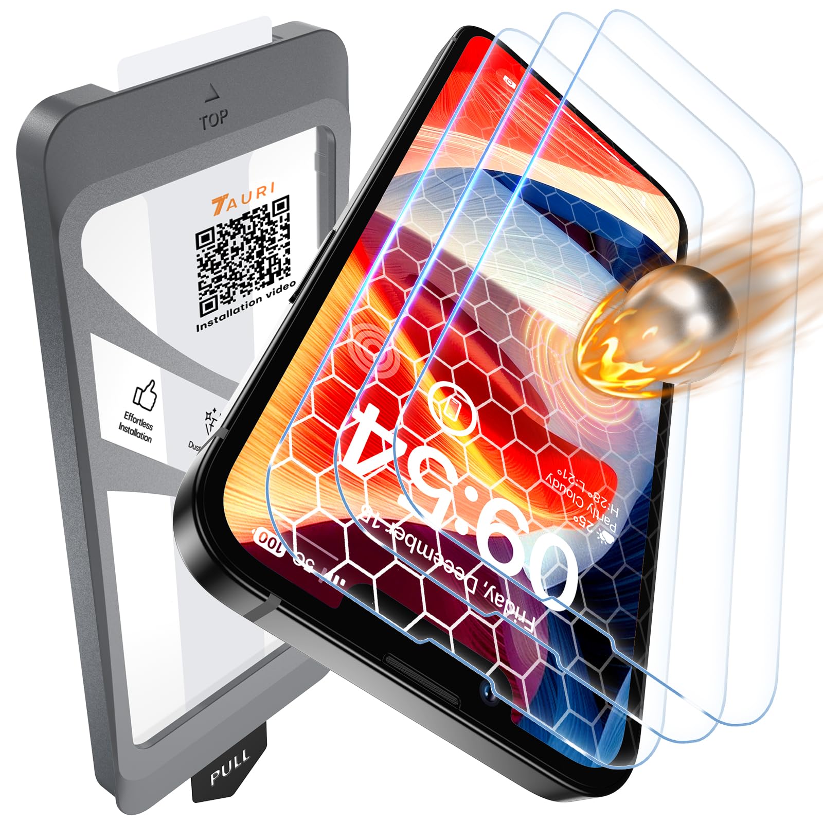 TAURI 3 Pezzi Pellicola Vetro Temperato per iPhone 13 Pro 6,1 Pollici, Rimozione Automatica Della Polvere, Durezza 9H Protettiva, Senza Bolle