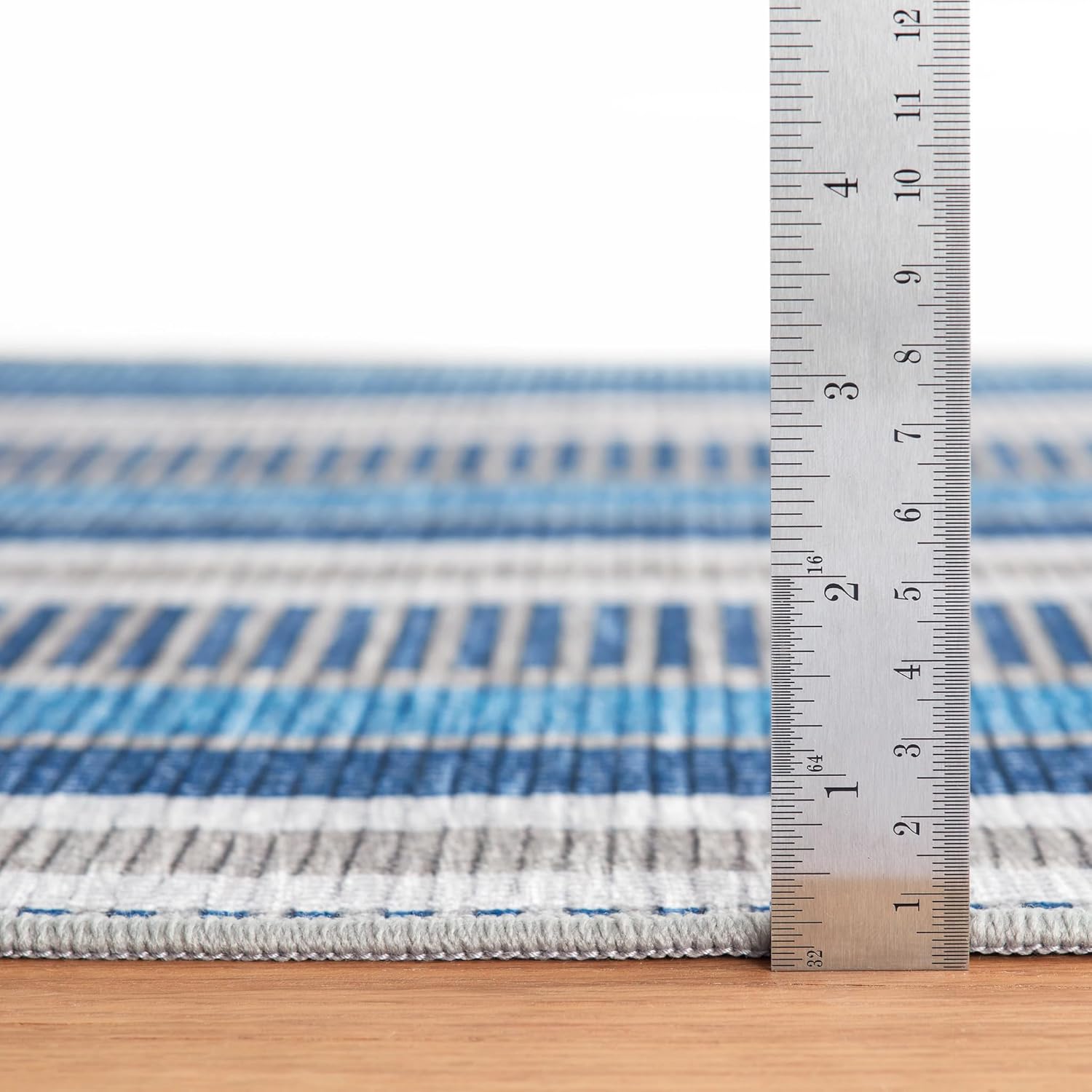 Dash & Albert x Kit Kemp Always Greener Blue/Grey Machine Washable Rug, 3 X 5 Feet, Blue Stripe Pattern - Premium Luxury Hotel Quality Soft Breathable Hypoallergenic Machine Washable Easy Care All