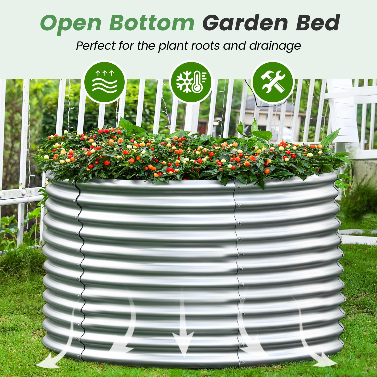 Land Guard Kit per aiuola rialzata zincata, 4 x 10 x 0,9 m, fioriera rotonda galvanizzata per esterni, grandi aiuole rialzate in metallo per verdure, argento