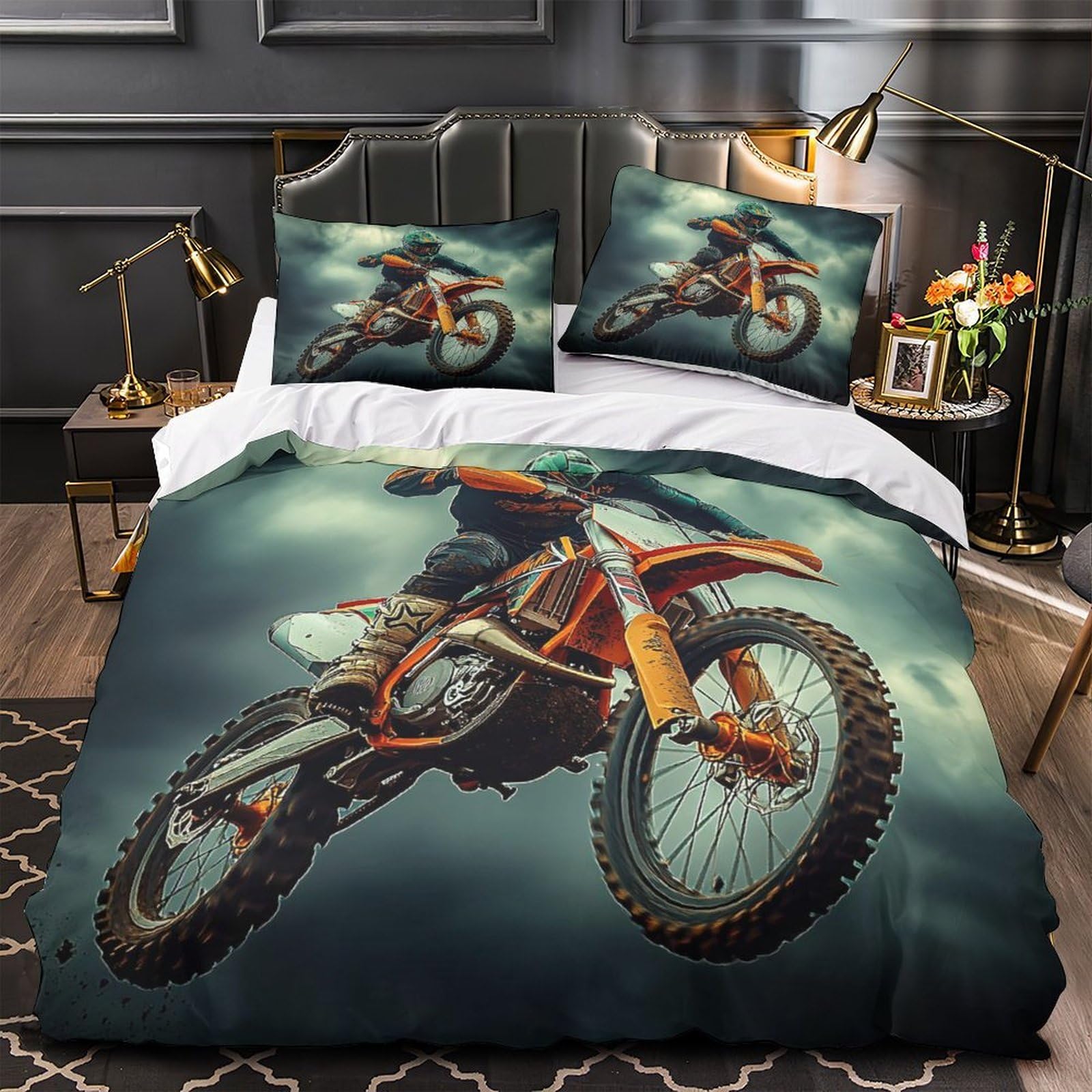 Parure de lit motocross haut de gamme en microfibre résistante 220x240