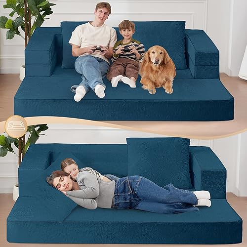 Miniatura 14 de Cama humana gigante para perro, cama 3 en 1 para perro de tamaño humano con funda de piel sintética lavable, cama grande plegable para mascotas con