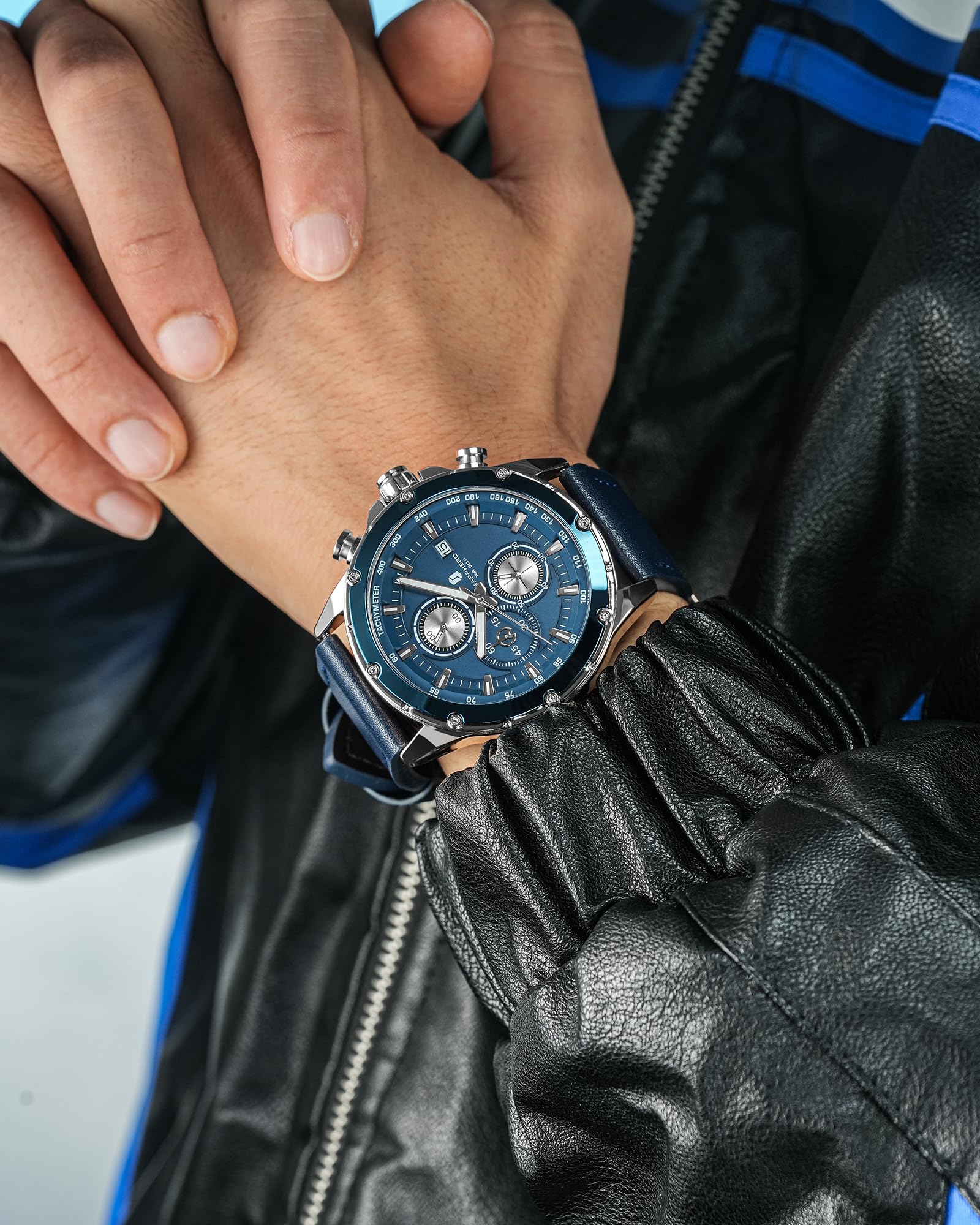 BENYAR by Montre Homme Montres Bracelet pour Homme chronographe étanche avec Calendrier Luxe Sport habillée Cadeau Montres NoëlCadeau Fête des Pères Bracelet en Cuir/Acier Inoxydable