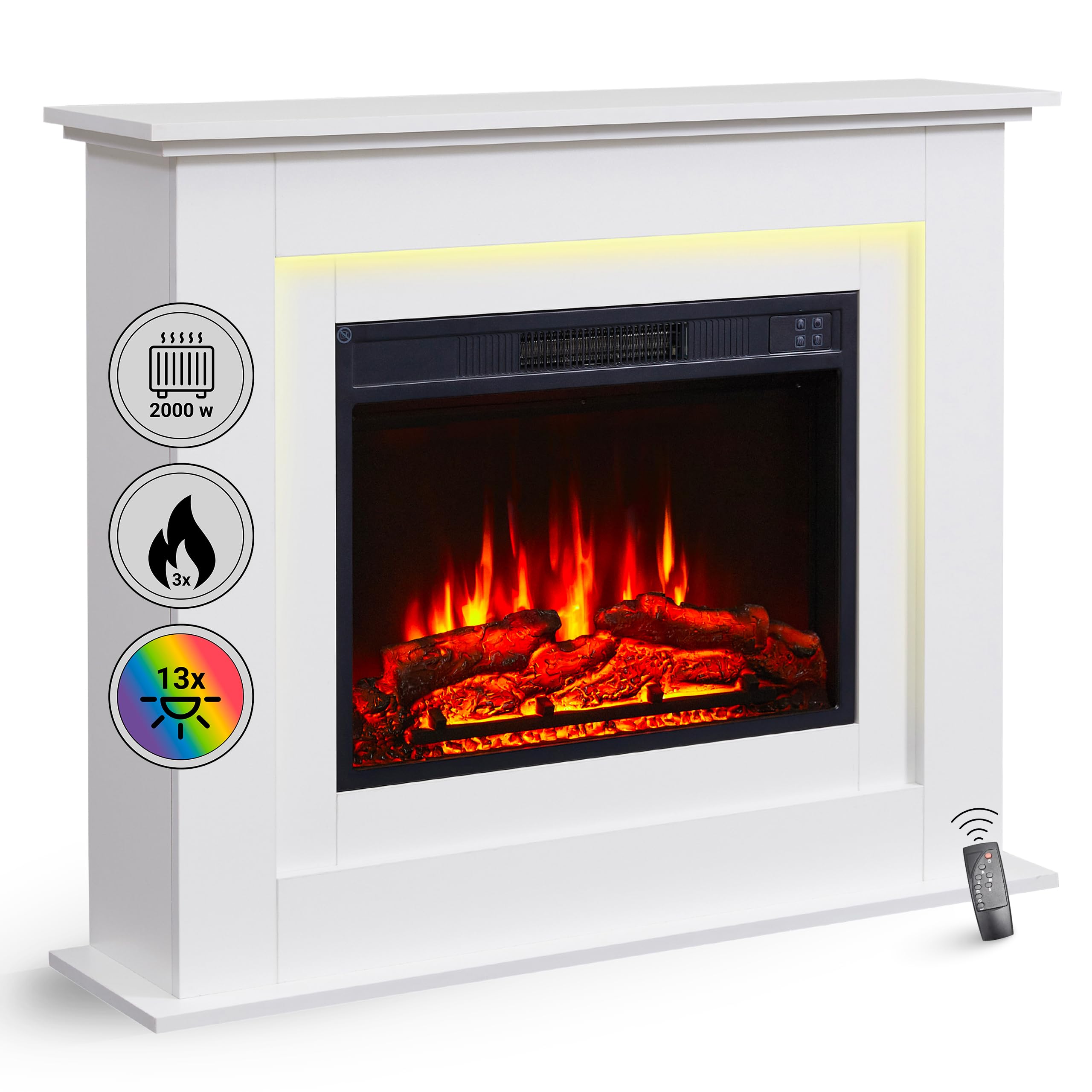 BALDERIA Camino Ajax | Caminetto Elettrico da Terra con Effetto Fiamma 3D | Riscaldamento 2000W, Luce LED | Focolare con Telecomando, Termostato, Timer | Marrone Chiaro
