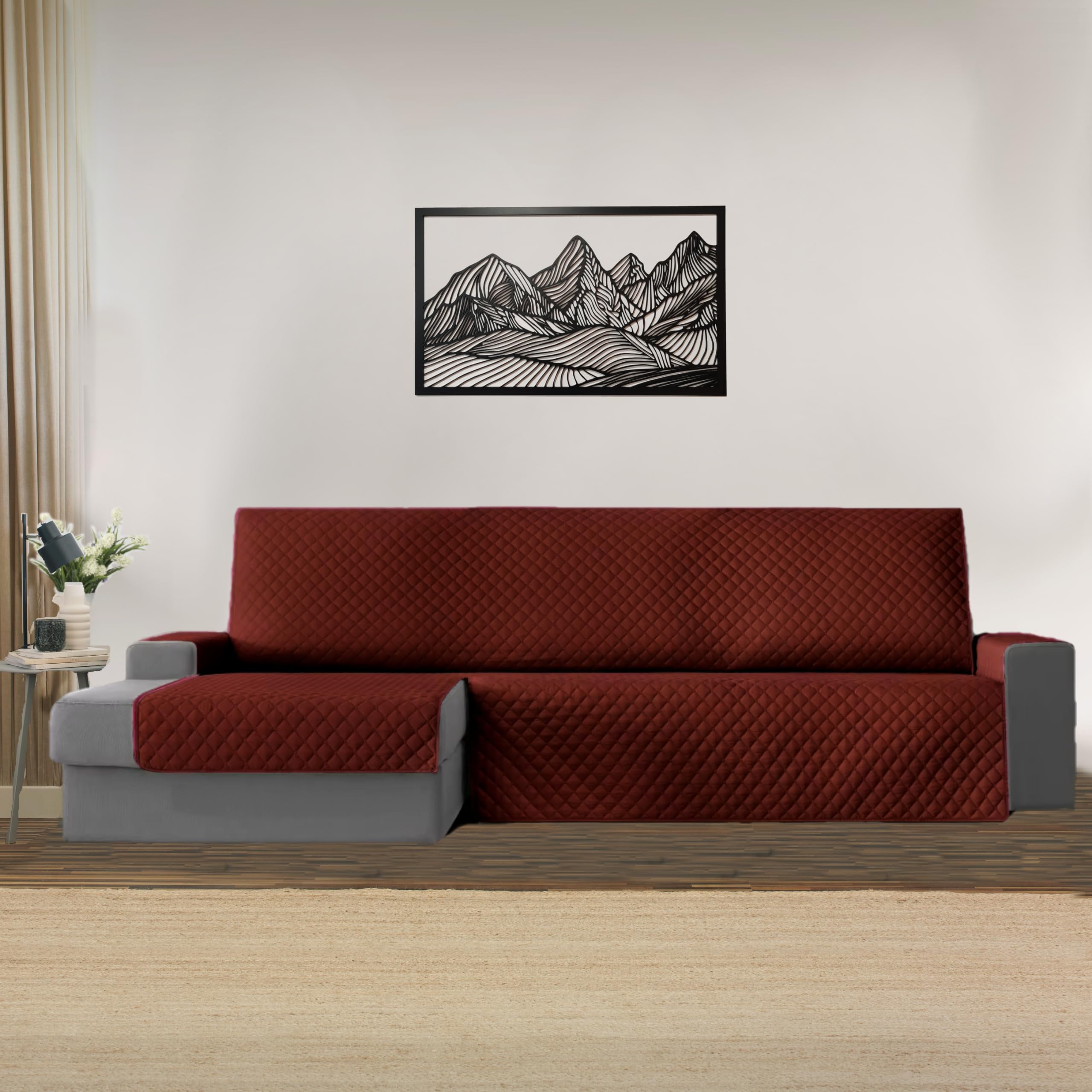 Chaise Longue Right Arm Cover 240 cm, Adjustable and Washable Sofa Cover, Stain Resistant Protector, Ideal for Pets, Modern and Comfortable Design for Home (Chocolate/Beige)