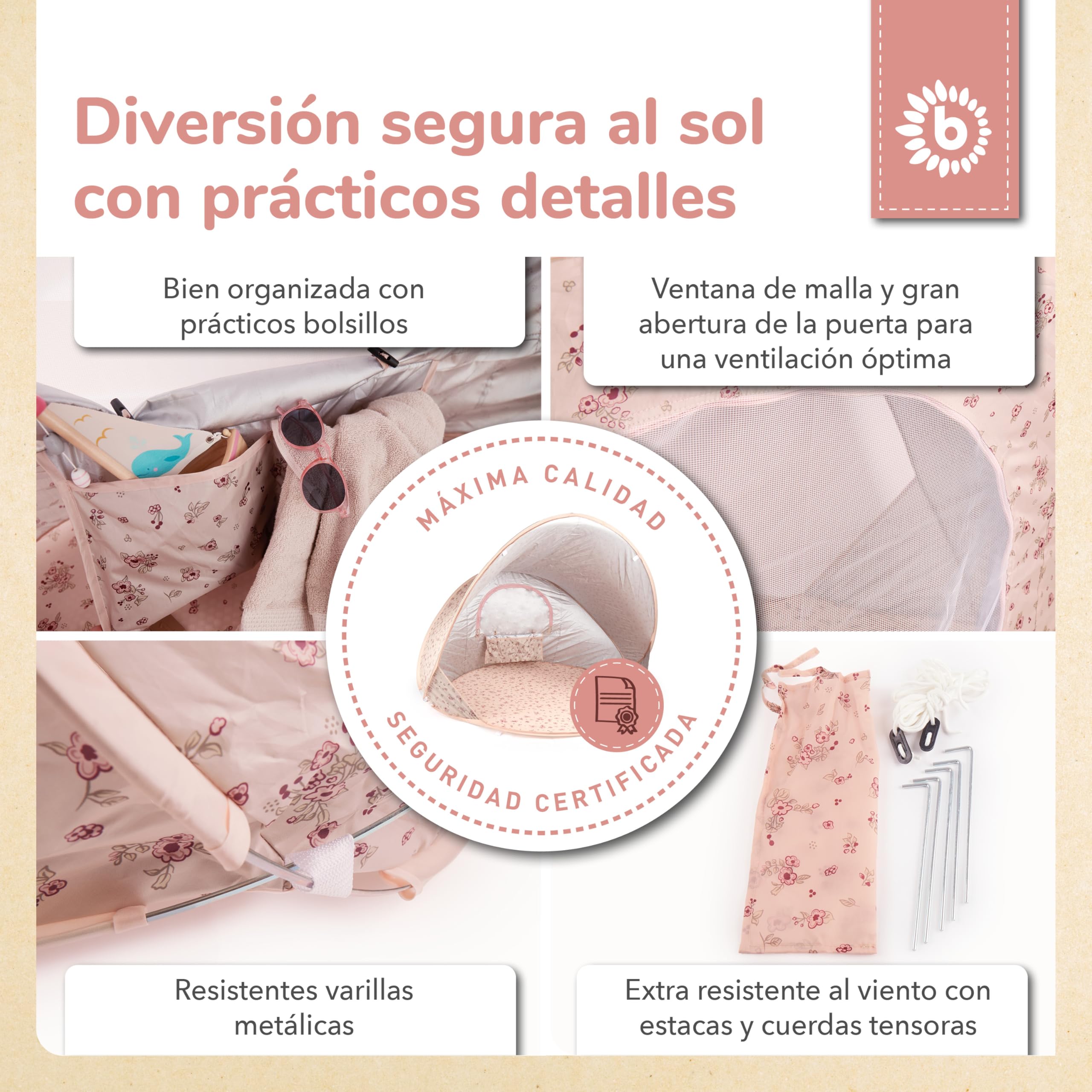 Bieco Tienda de Playa Pop-up Dreamy Flowers | Protección UV 40+ | Accesorio para Bebés