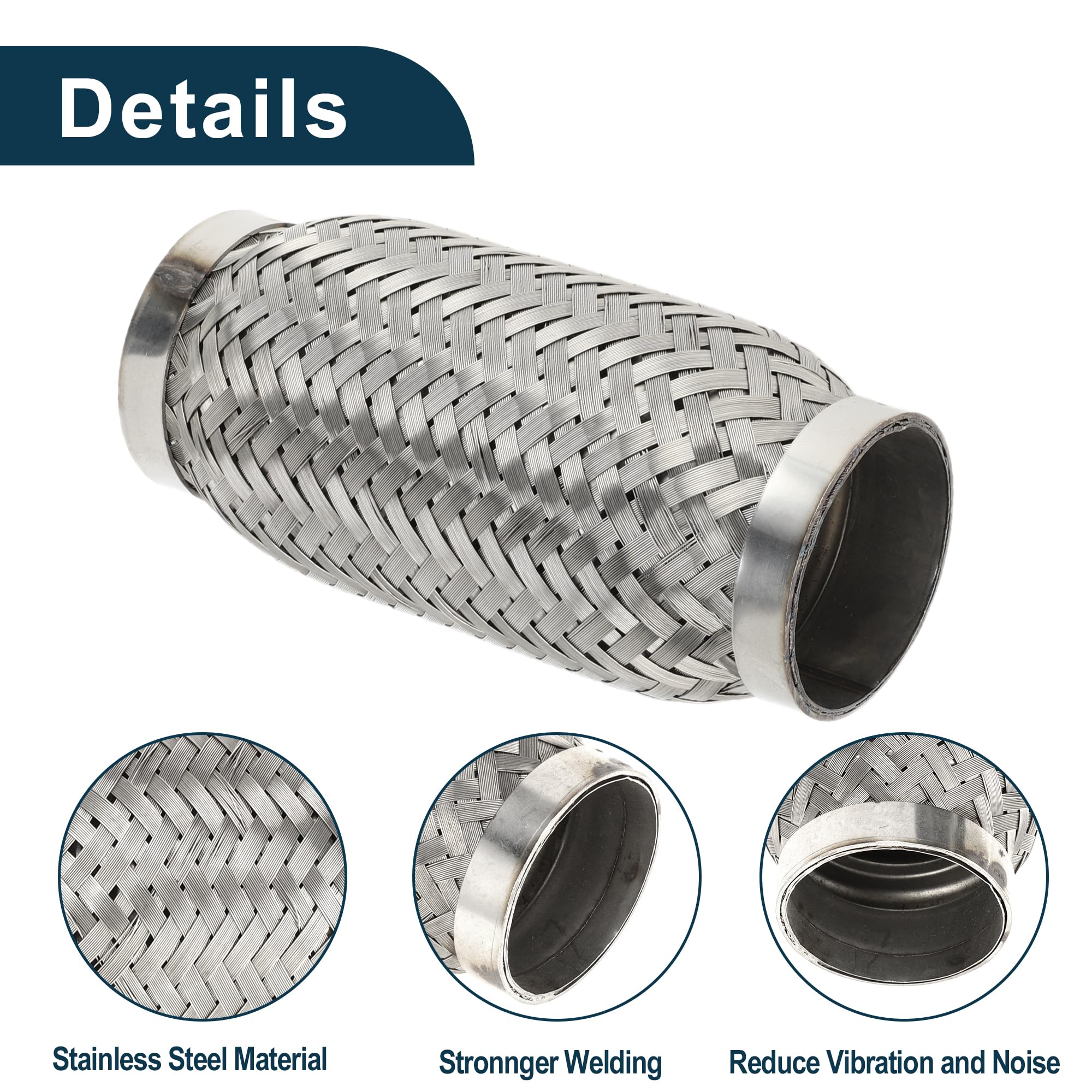 Tubo Flessibile per Scarico Auto 2.36 Pollici OD Tubo di Scarico Intrecciato Flessibile | Tubo Flessibile Universale Argento 1 Pz
