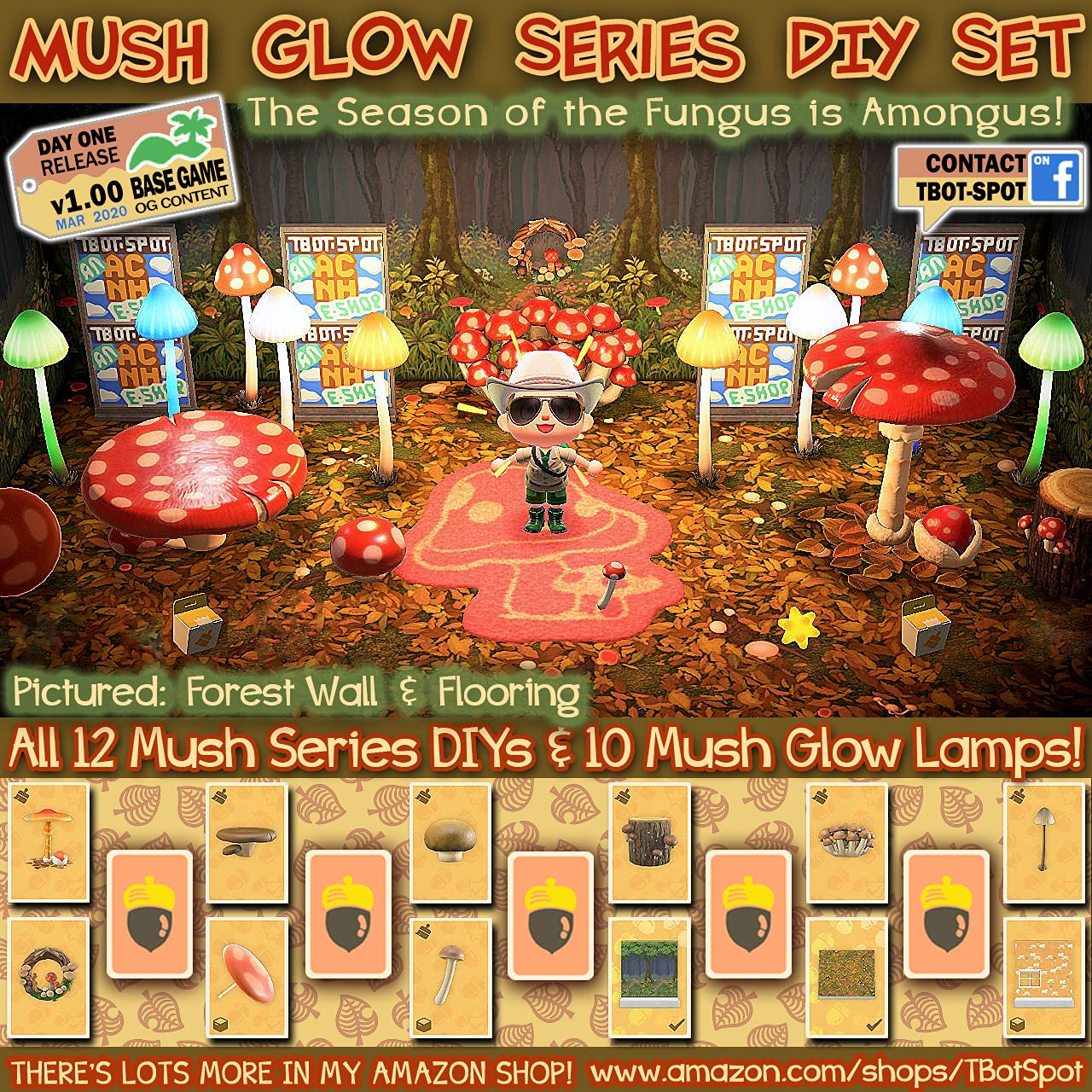 ACNH: Mushroom Glow Starter Set | 12 DIY Recipes | Crafting Materials | 1.0 Base Game Content f