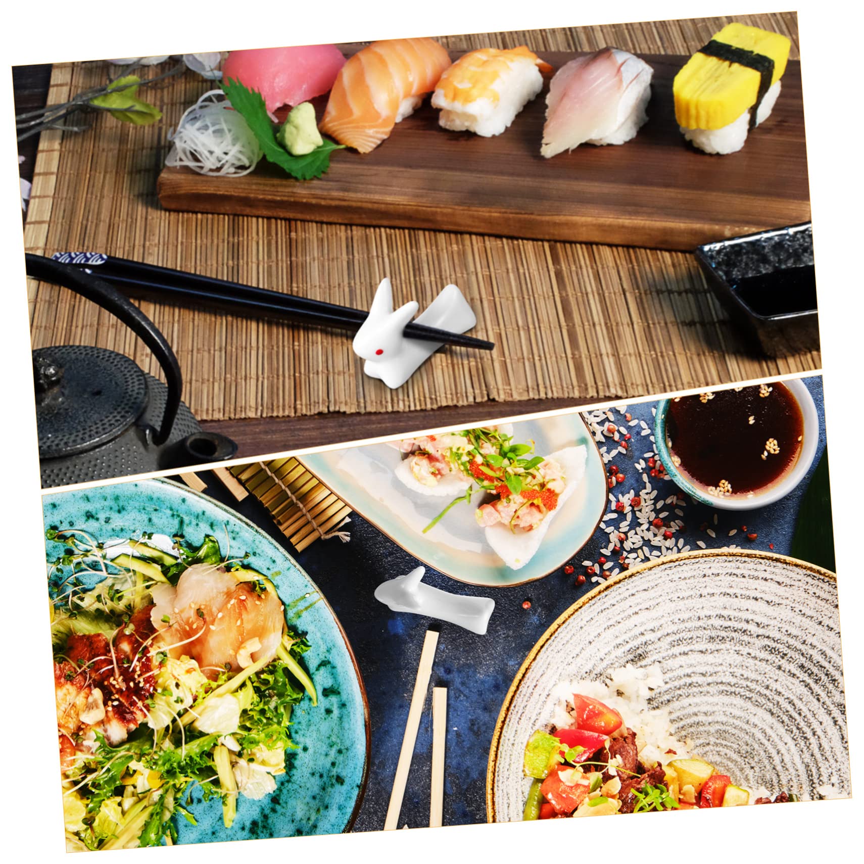 CIYODO 8 Pcs Chopstick Rest Spoon Stand Porcelain Chopsticks Holder Chopstick Pillow Bunny Chopsticks Rest Chopstick Dishwasher Holder Chopstick Racks Chopsticks Support White Porcelain