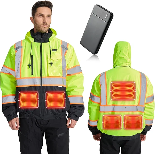 Safety Heated Jacket,Waterproof Safety Jacket for Men with Pockets, Reflective High Visibility Safety Jackets