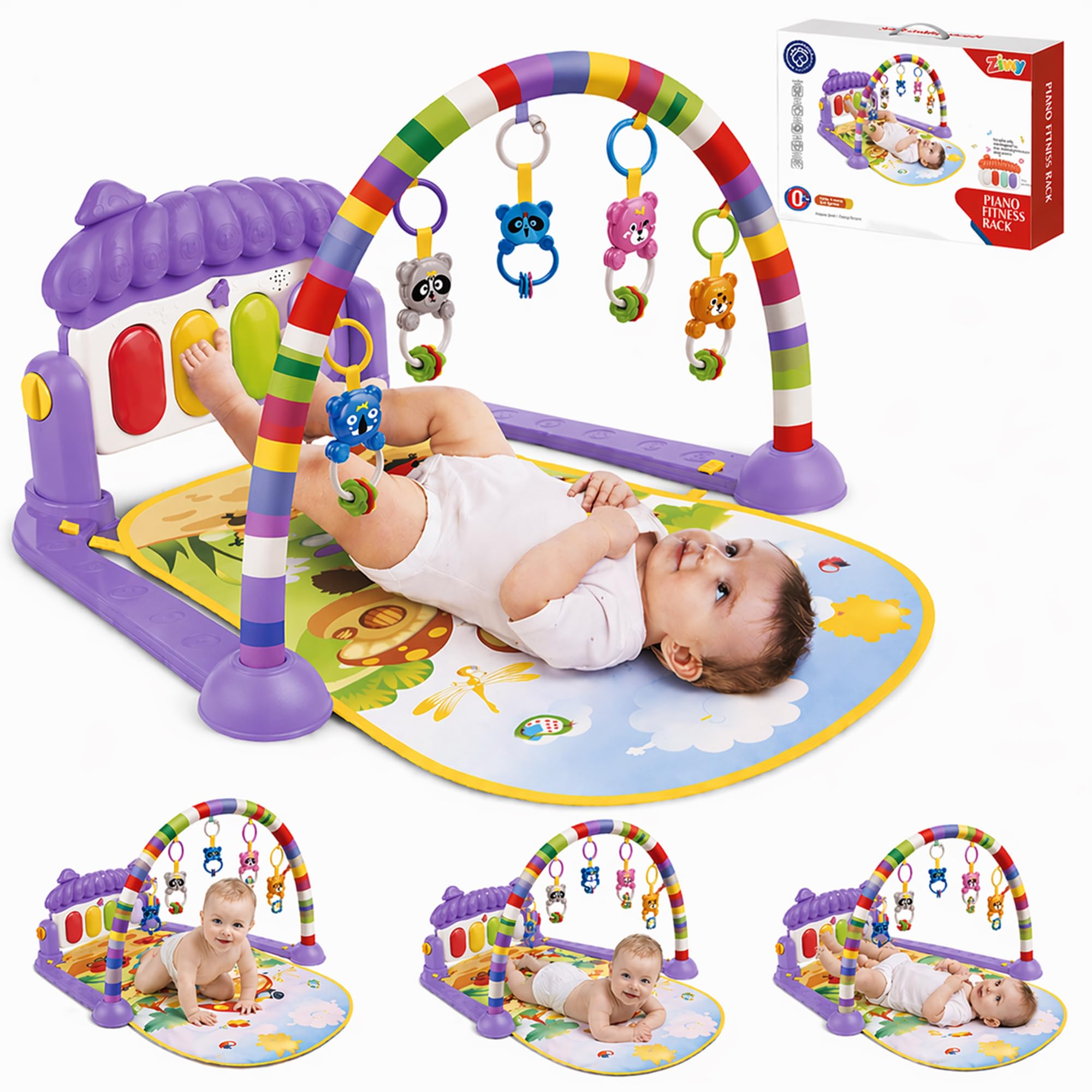 Zivvy Purple Play Gym for Babies 0 to 18 Months | Play Mat with Baby Hanging Toys for Newborn | Baby Mats for Floor | Baby Products All New Born Combo| New Born Baby Essentials & Gifts