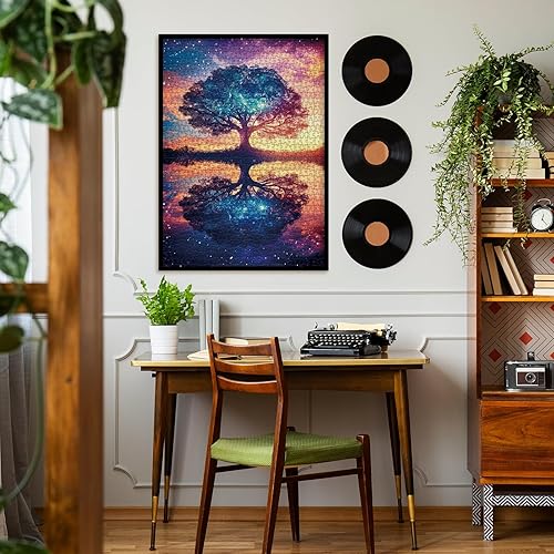 Miniatura 6 de Rompecabezas de 1000 piezas con diseño de árbol nocturno estrellado colorido para adultos, hermoso paisaje de galaxia, naturaleza, rompecabezas con