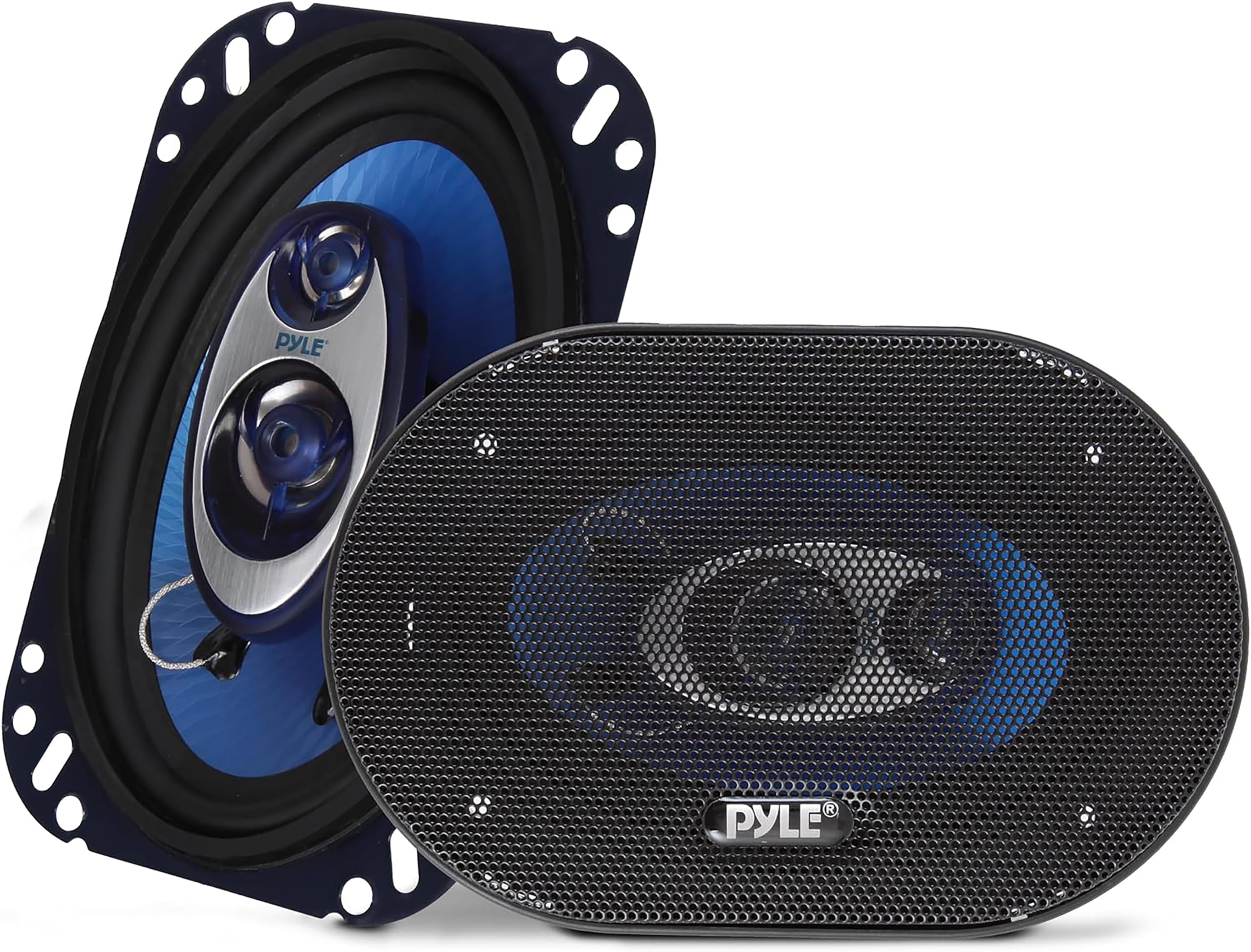 Pyle Par de altavoces para auto de 4” x 6”, Coche, Sistema de altavoces de sonido de 3 vias, 240W por par, Impedancia de 4Ohm y ¾"