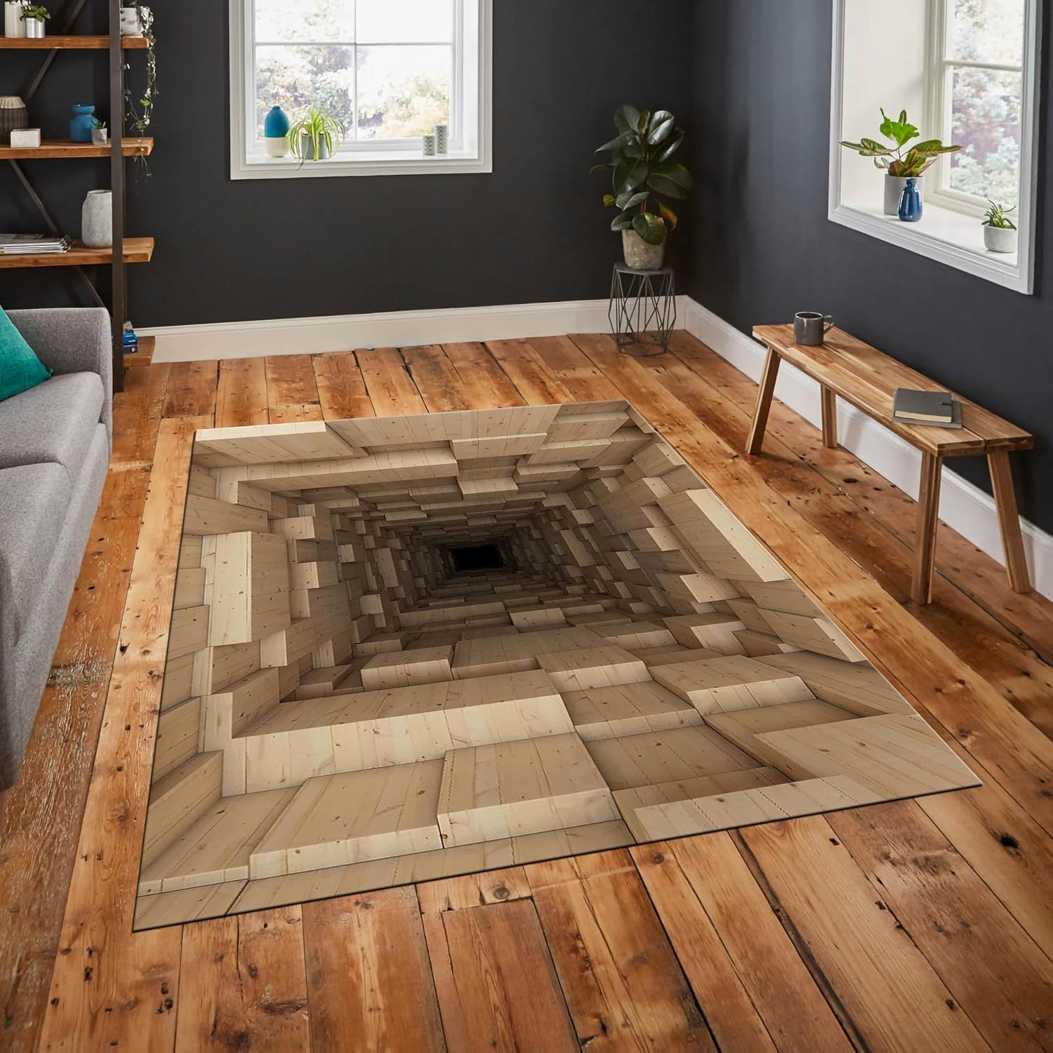 3D Tunnel Area Rug 2'x 3'Vortex Illusion Rug for Living Room, Washable Rug, Non Slip Floor Carpet, Low Pile Soft Rug for Bedroom Dining Room