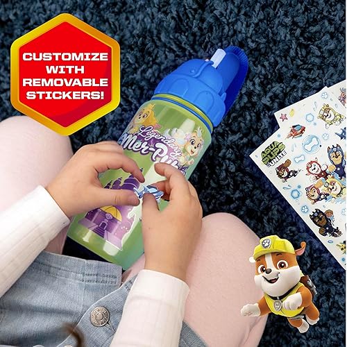 Miniatura 5 de Botella de agua oficial de Paw Patrol Decora tu propia botella de agua que cambia de color, incluye calcomanías impermeables de Paw Patrol y cepillo