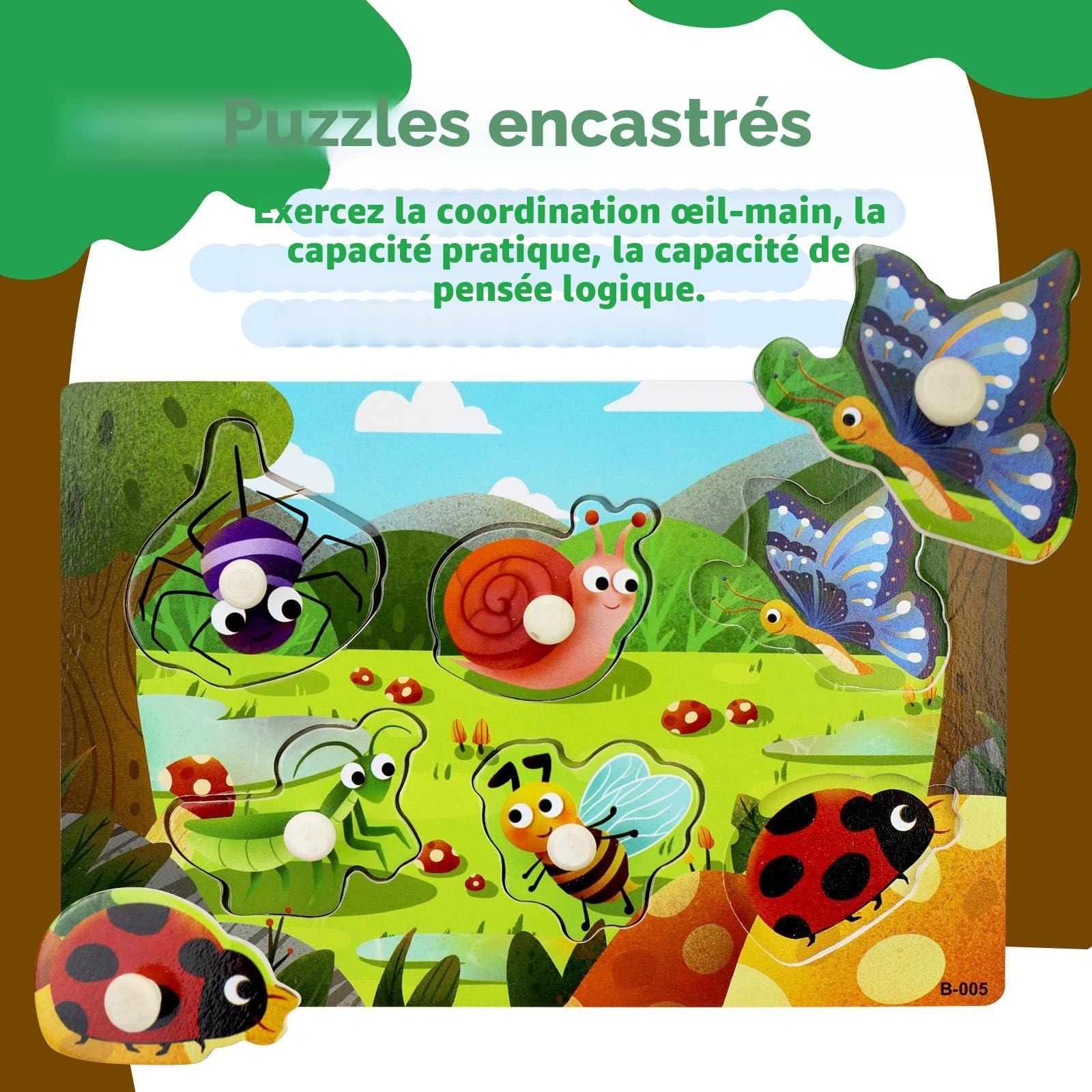 Puzzles en Bois pour Enfants Animal Montessori Jouet Éducatif Bébé 1 2 3 Ans