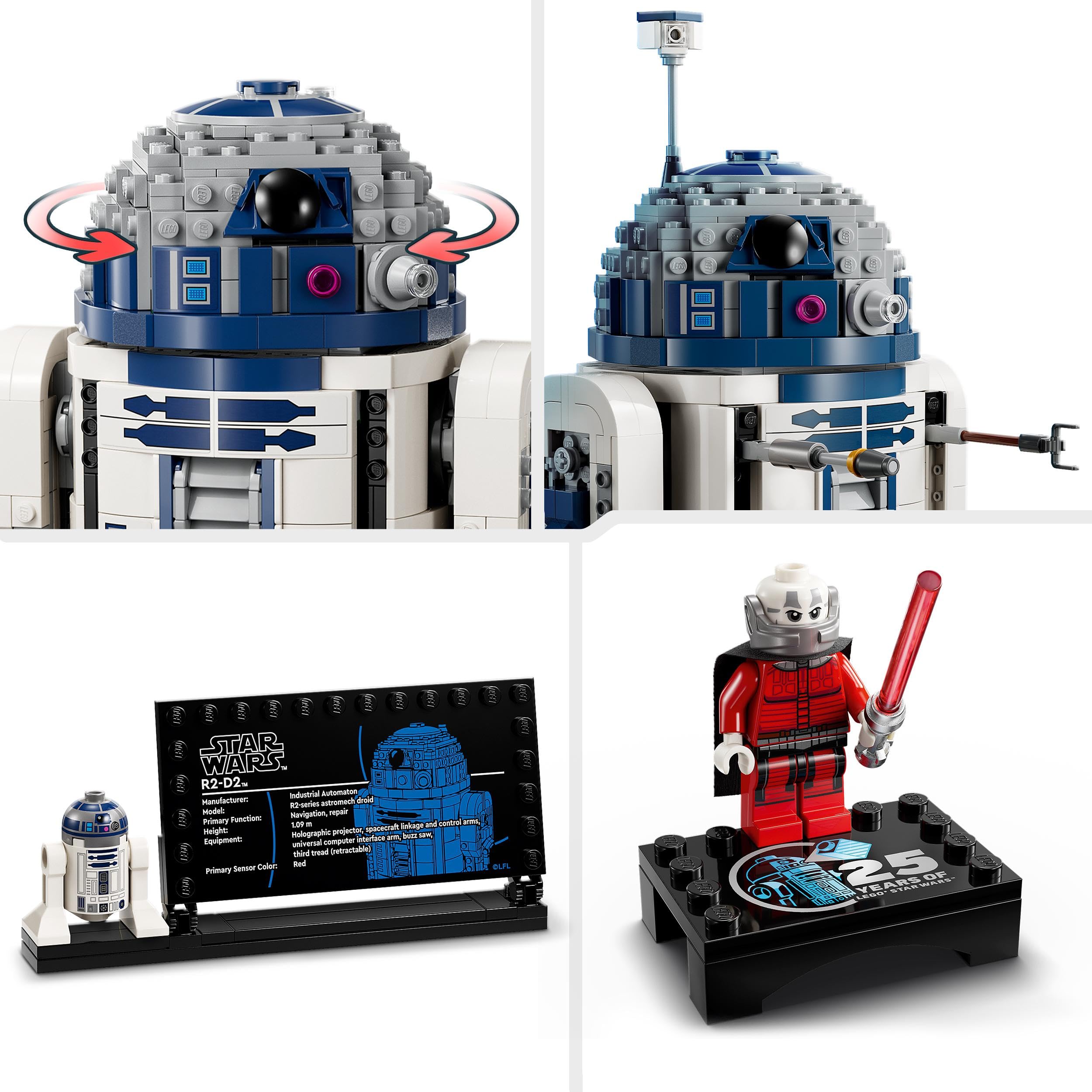 LEGO Star Wars 75379 R2-D2 Spielzeug – Spielfigur zum Ausstellen mit drehbarem Kopf, Periskop und Werkzeugen mit Darth Malak Minifigur – Geschenk für Jungs ab 10 Jahren und Erwachsene