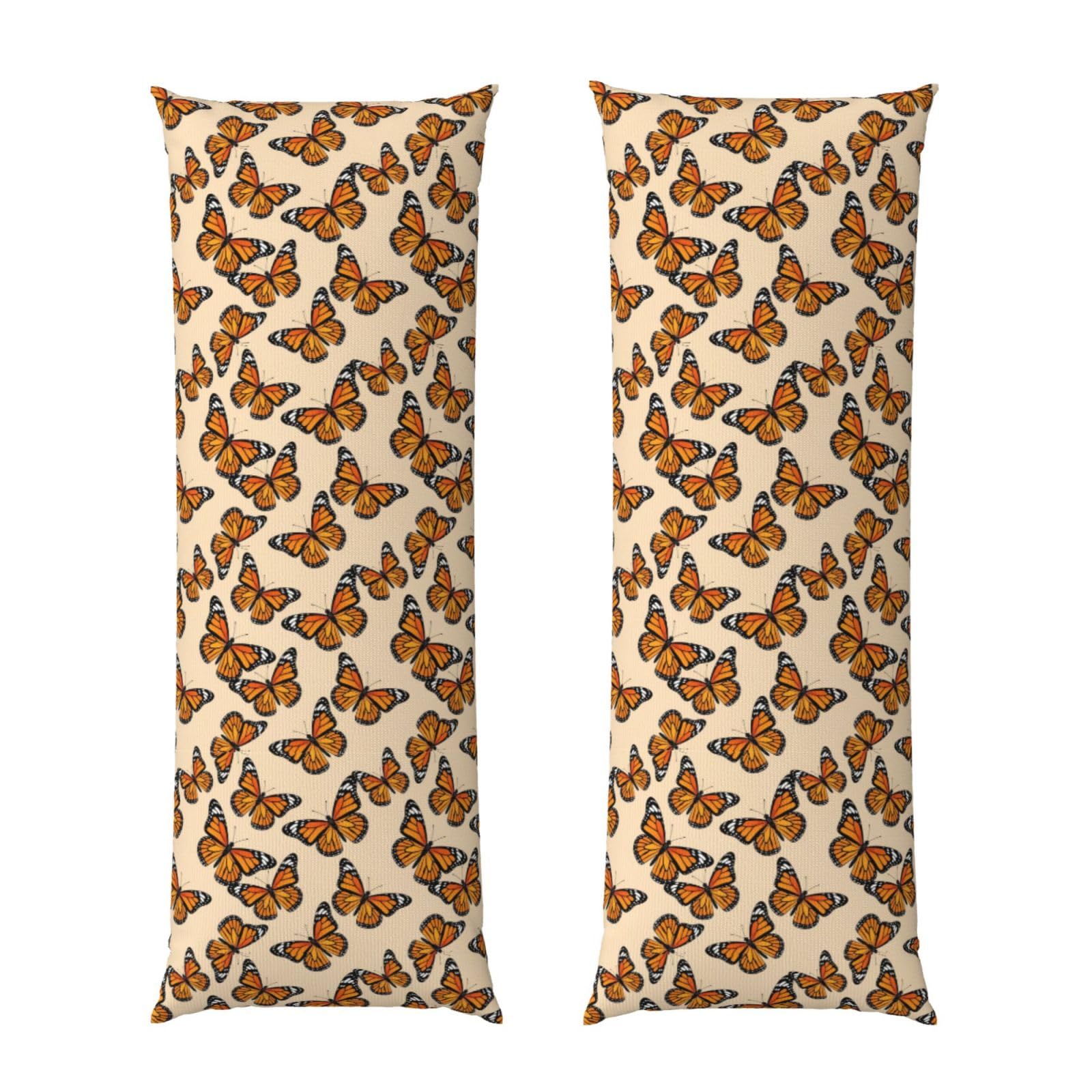 Long Pillowcase 20x54 Inch, Tropical Orange Monarch Butterfly, Ultra Soft Body Pillow Cover with Hidden Zipper, Wrinkle Resistant Fabric for Bed Couch Home Decoration