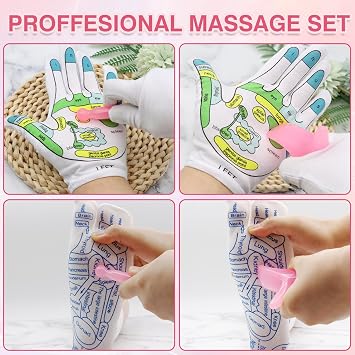 VEGCOO Reflexology Socks Gloves, Foot Massage Socks Acupressure Socks with Tools, Marked Acupoint Massage Socks & Gloves Set for Tired Relieve (Women,Size 34-39) (Pink)