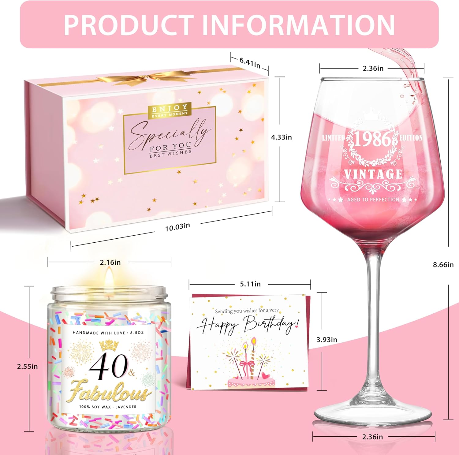 LUCOTIYA 40TH Birthday Gifts for Her, Funny 40th Birthday Gifts for Women Vintage 1986 40th Birthday Decorations for Women 40 Bday Gifts Idea for Women, Friends,Sister, Mom - Turning 40 Present, Pink - Image 2