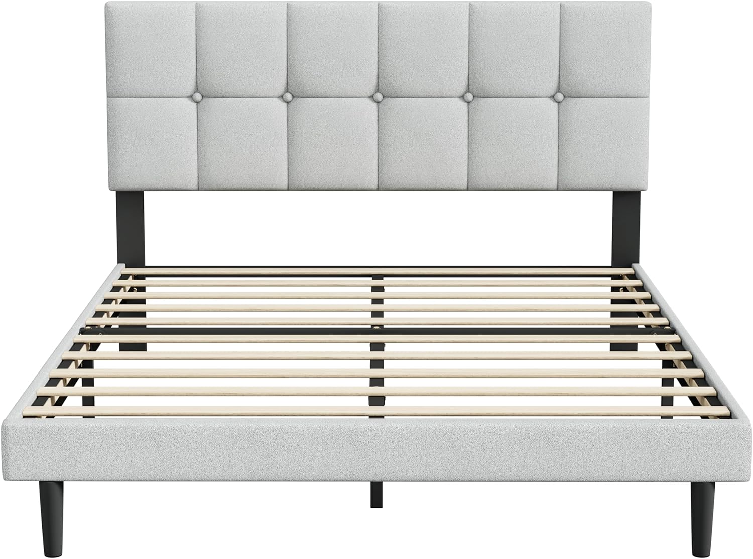 Queen Size Bed Frame with Headboard – Queen Bed Frame, Strong Wooden Slats, Noise-Free, Easy Assembly, No Box Spring Required(Light Gray, Queen)