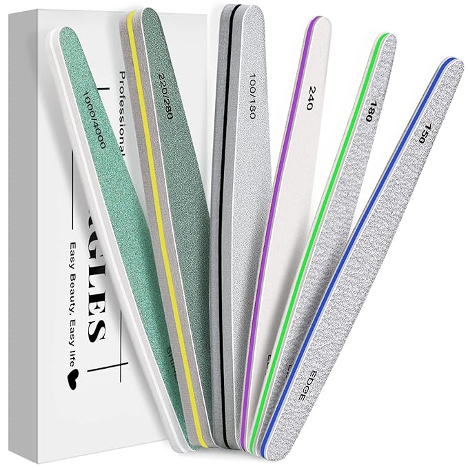 Nail Files,MORGLES Gel nail file Set Professional Nail Buffer File Block Natural Manicure File Nail Polisher Washable Double Sided Grit 150/180/200/240/280/1000/4000 Buffer