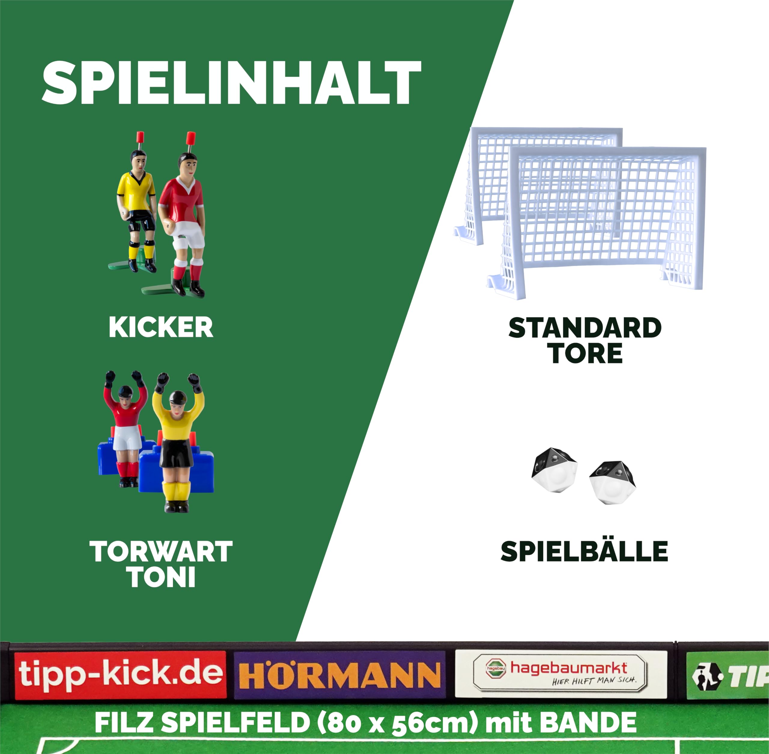 TIPP-KICK Spiel Junior Cup Tischfußball-Set mit Bande - Fußball-Spiel für Einsteiger mit Spielern, Torwarten, Plastik-Toren, Bällen und Spielfeld aus Filz, handbemalte Figuren, Geschenkidee für Fans
