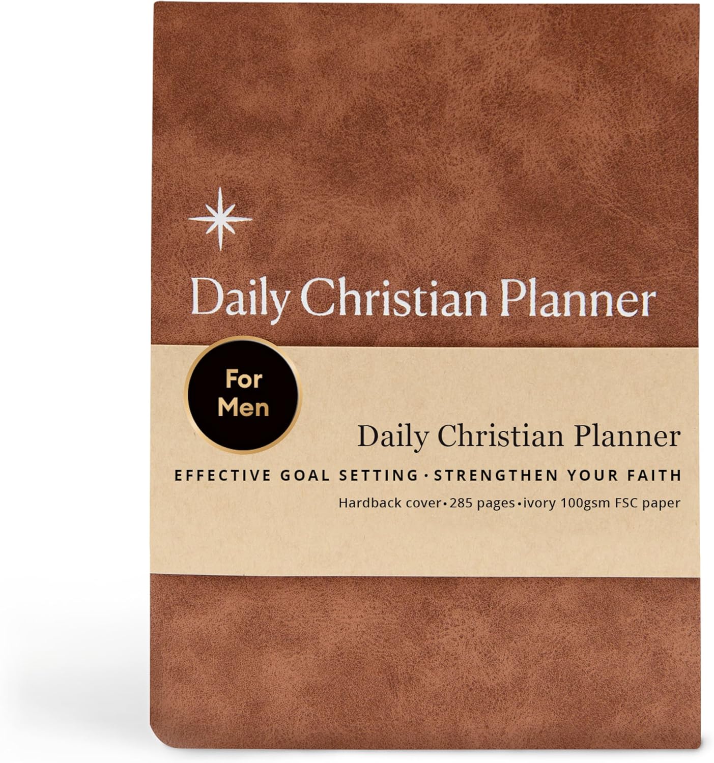 Daily Christian Planner & Goal Setter (Brown PU Leather Hardback) - Faith Planner & Daily Devotional, Goal Setting, Prayer Journal, Bible Journal, Christian Gifts For Men & Women