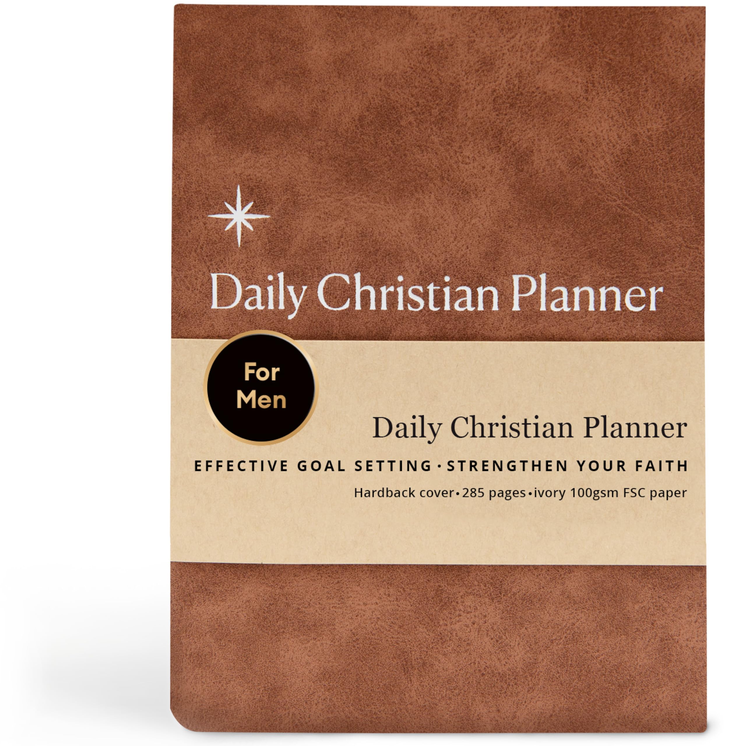 Daily Christian Planner & Goal Setter (Brown PU Leather Hardback) - Faith Planner & Daily Devotional, Goal Setting, Prayer Journal, Bible Journal,