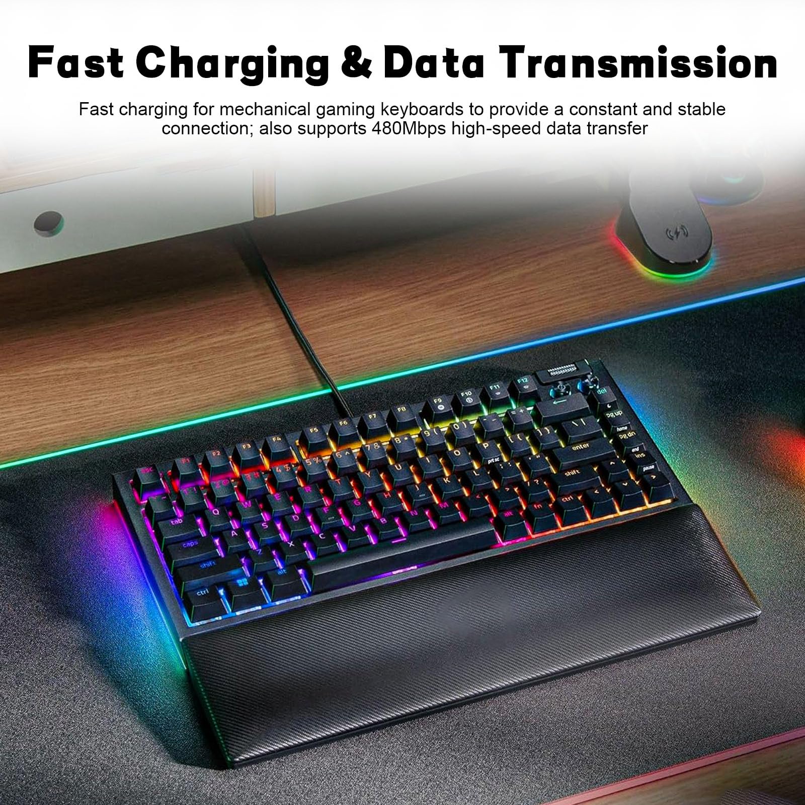 Cable de carga USB tipo C compatible con Razer BlackWidow V4 Pro/V4/V3 Pro/V3 Mini, Deathstalker V2 Pro/V2, Huntsman Mini/V3 Pro, controlador Wolverine V3, teclado Ducky One 2/3