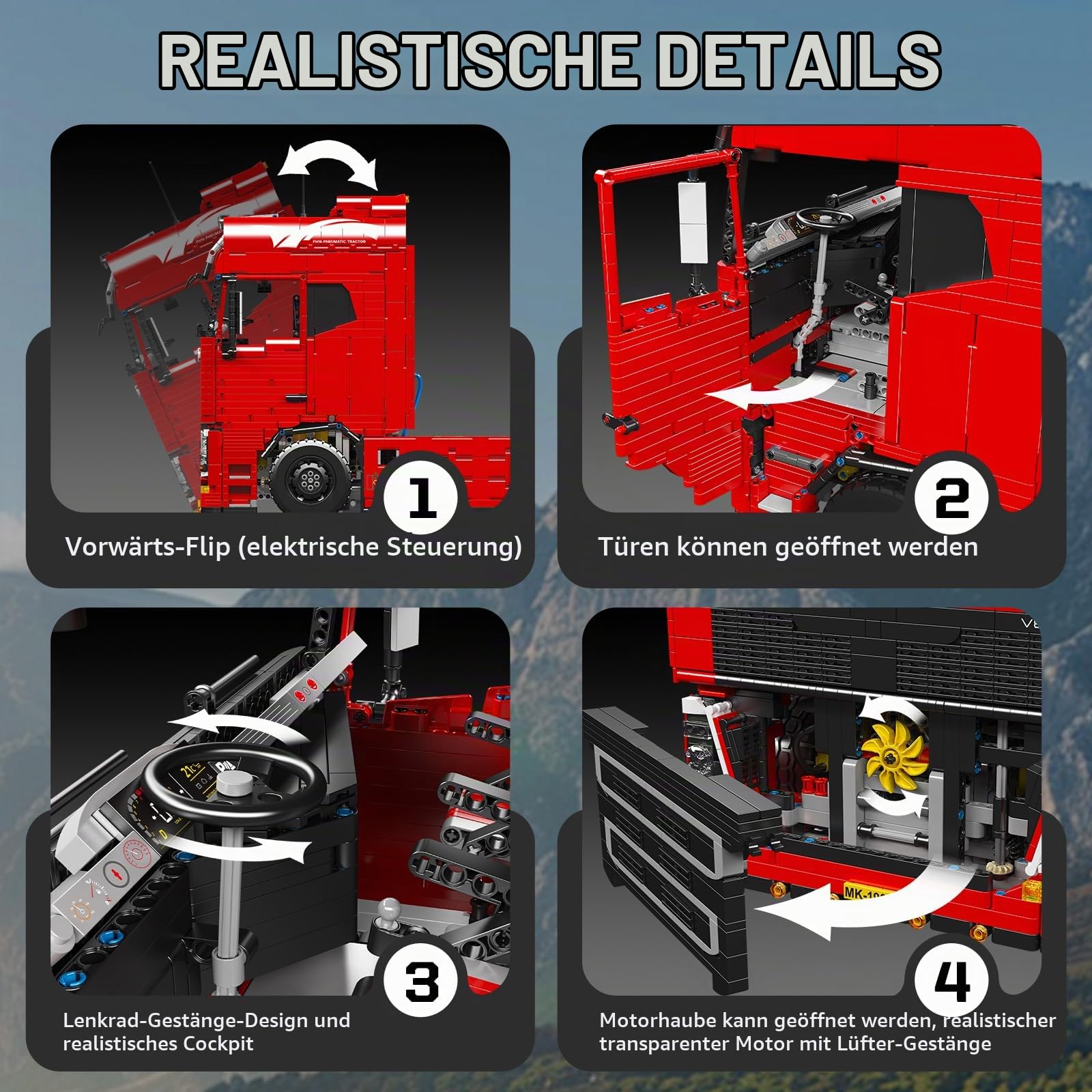 Mould King 19015 Tractor LKW Klemmbausteine Bausteine Kit, 4608+ Stück Anhänger Lokomotive Bausteine Set mit Motor 2.4G Fernbedienung und APP Dual Control, für Ingenieur-Enthusiasten/Teenager