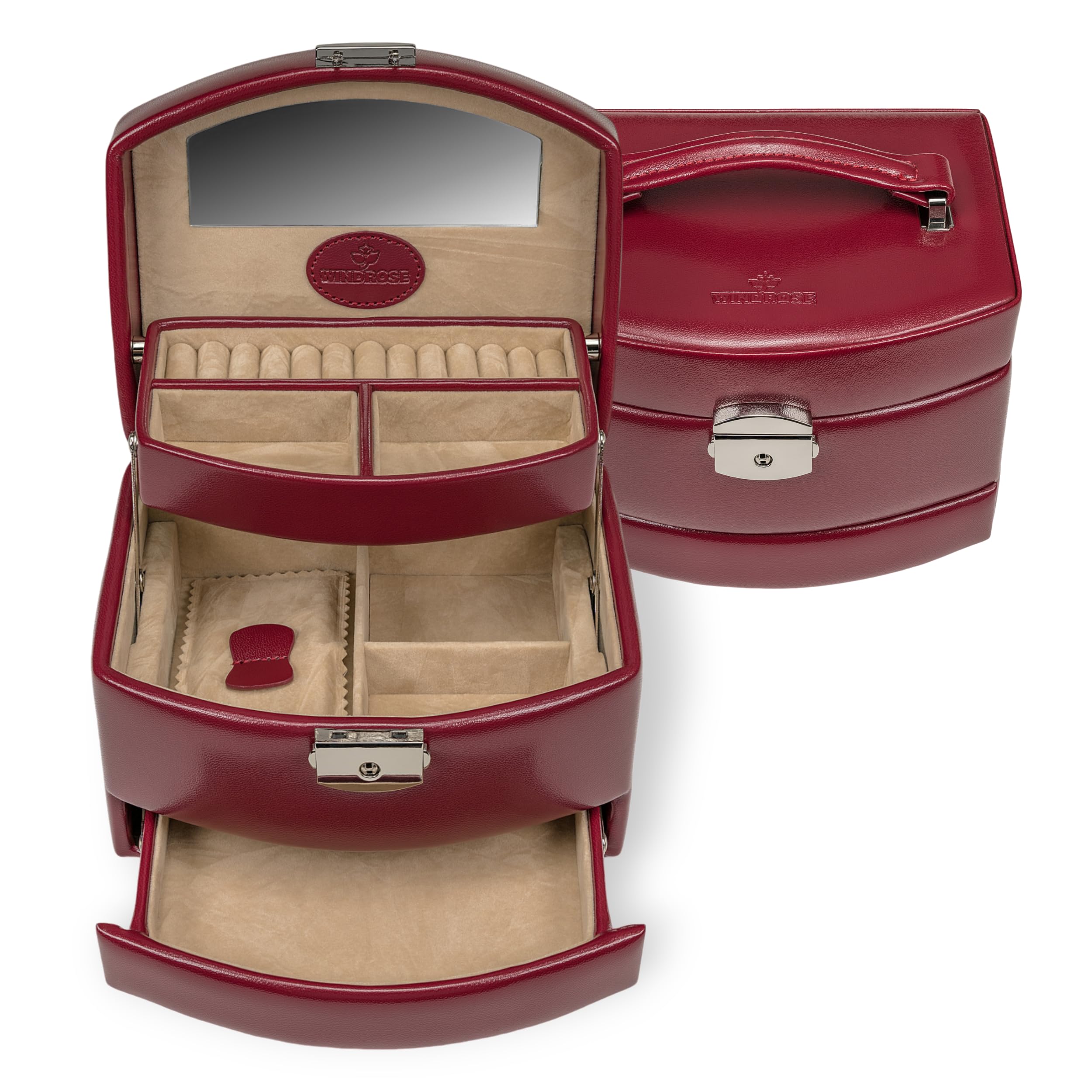 WINDROSE Merino Moda Jewellery Box Automatic Red