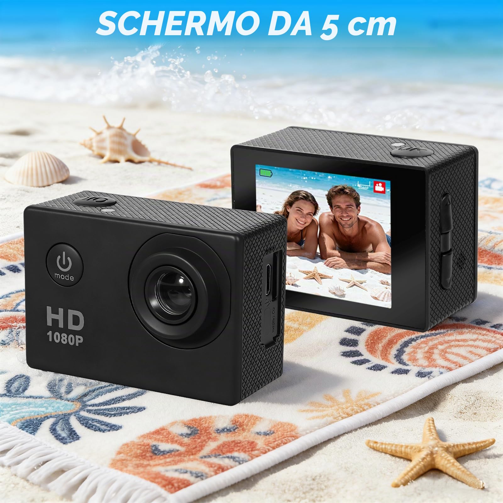 Action Camera 4K, Telecamera Subacquea Impermeabile da 30 m, Obiettivo Grandangolare 120° Telecamera Sportiva, 2 Batterie e Kit di Montaggio, Action Cam per Snorkeling