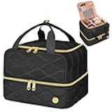Travel Makeup Organizer Bag, 2-Layer Cosmetic Bags for Women, Portable Makeup Box Cases for Daily Use, Skincare, Brushes, Powders, Palettes, Makeup Tools– cosmetiquera para maquillaje，Black