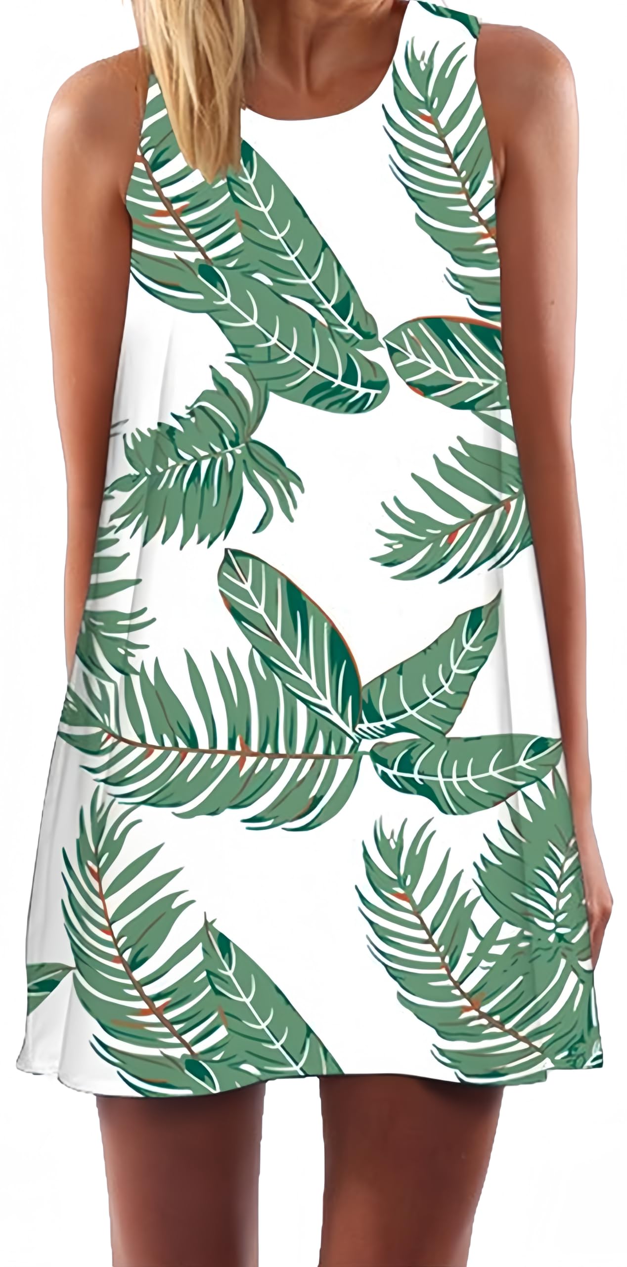 Ocean Plus Mujer Vintage Vestido Sin Mangas Cuello Redondo Vestido de Playa Vestido de Tirantes Camisetas Camisa Corta Vestido de Blusa