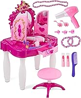 Vista 1 de Prextex Mesa de maquillaje para niños con espejo y silla, juego de princesa, mesa de maquillaje para niños con accesorios de maquillaje y efectos