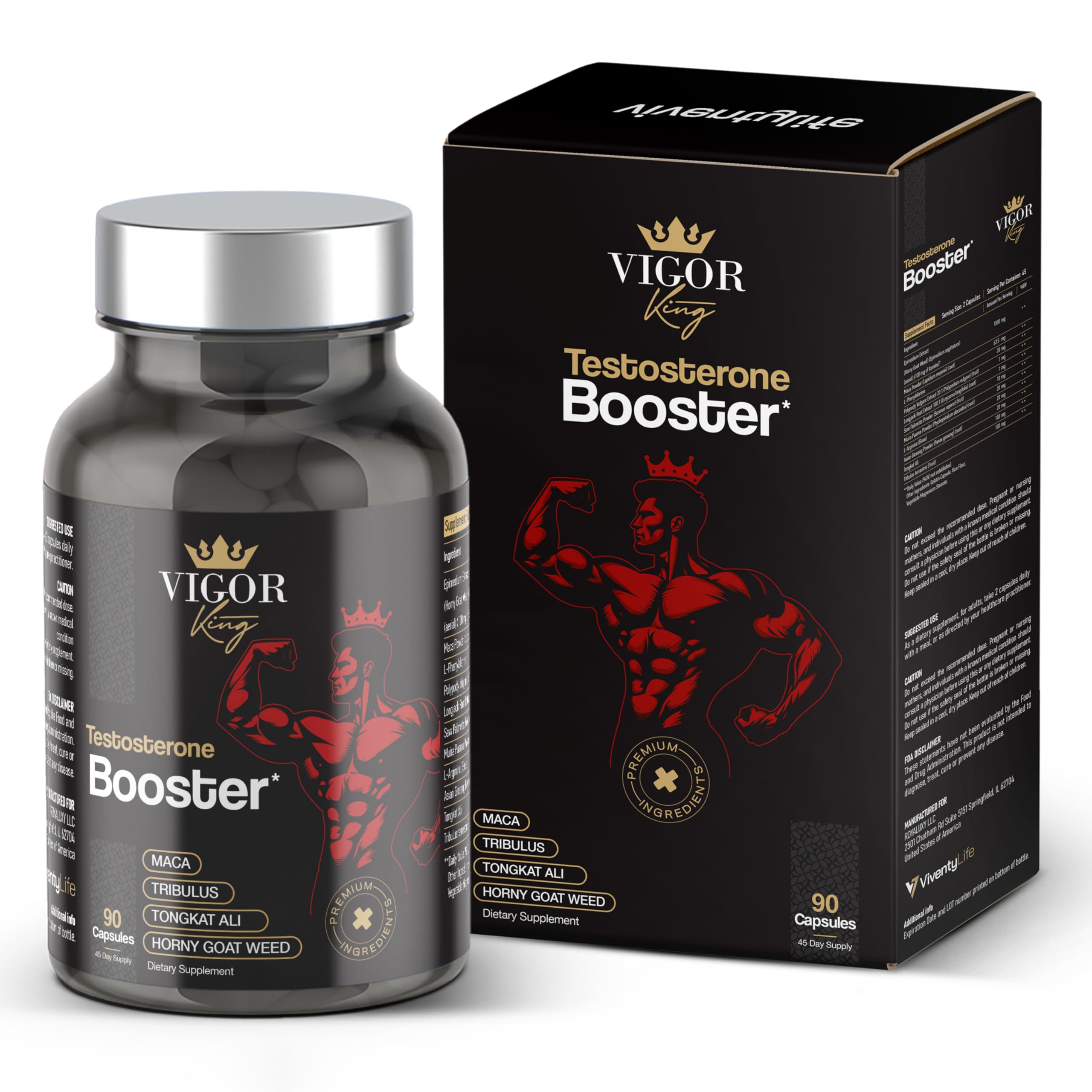 ViventyLife Suplemento Masculino com Extrato de Epimedium, Tongkat Ali, L-Arginina e outros ingredientes, 90 cápsulas
