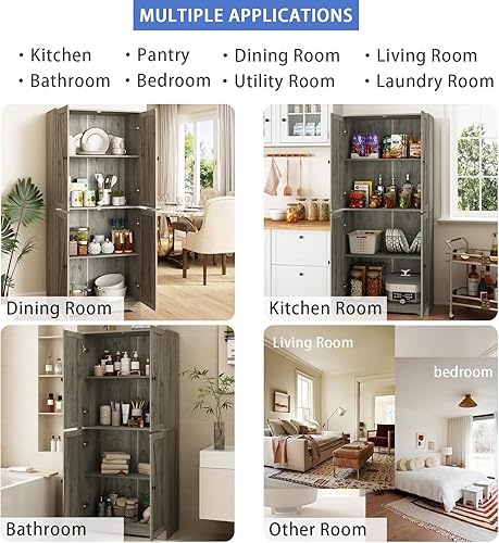 Miniatura 4 de CARPETNAL Despensa de cocina de granja de 72 pulgadas de alto con estantes ajustables, armario de almacenamiento grande de madera con cajón y 2