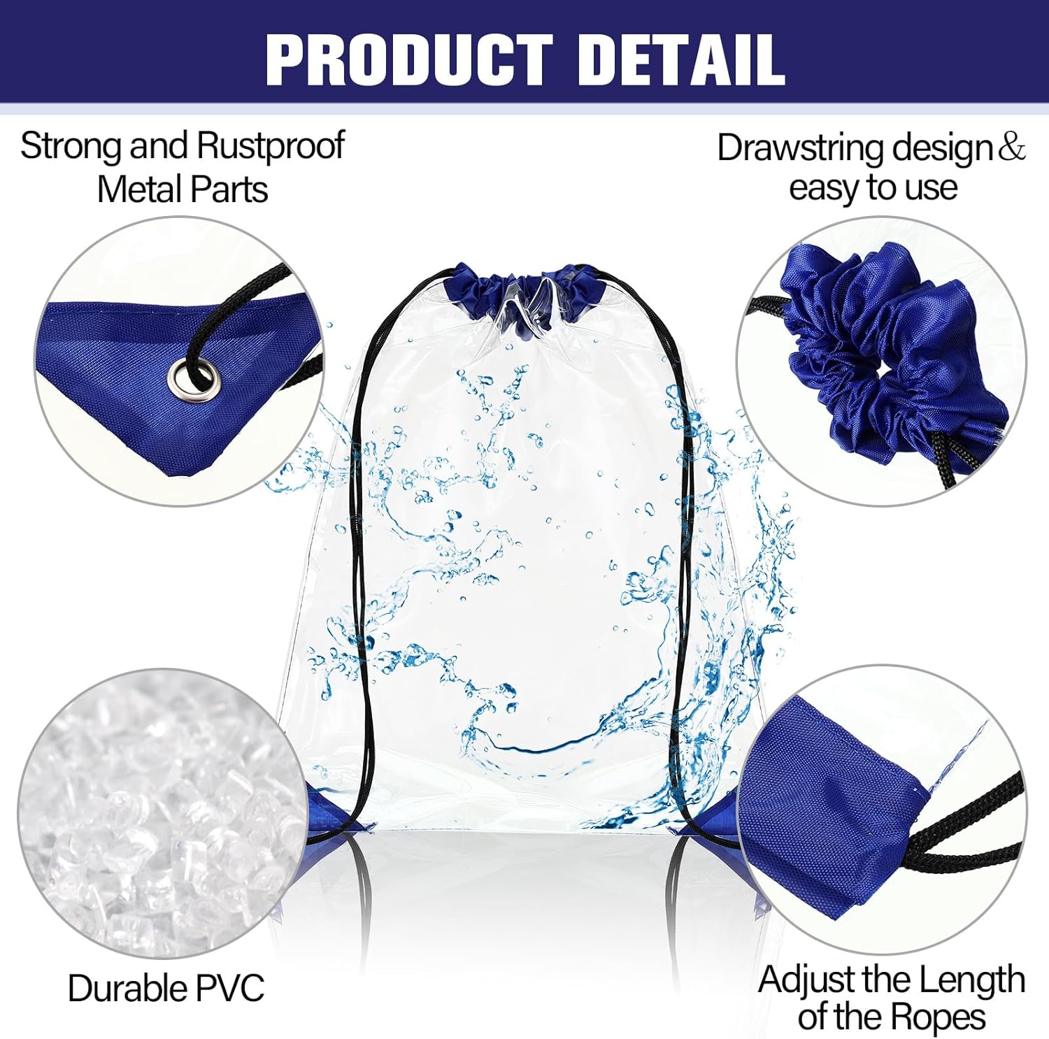 Shappy 30 Pcs Clear Drawstring Bag Plastic Drawstring Backpack Clear Waterproof PVC Backpack for Stadiums Sporting Events (Blue) - Image 3