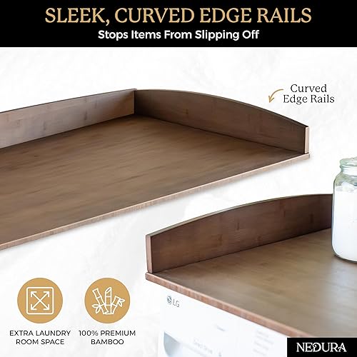 Miniatura 6 de Nedura Encimera de lavadora y secadora con almohadillas antivibraciones, rieles de borde curvo, encimera de lavandería de bambú premium, encimera de